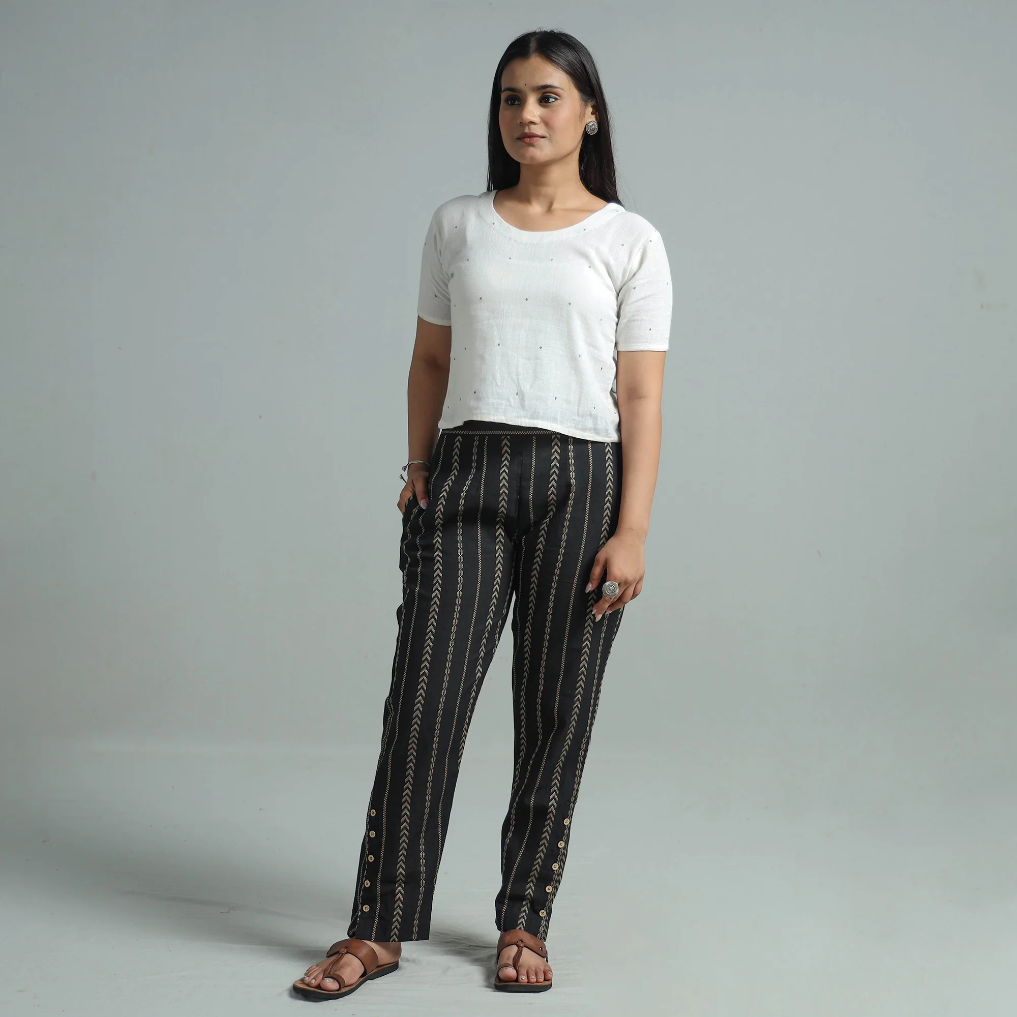Black - Jacquard Weave Cotton Elasticated Pant 08 - Image 2