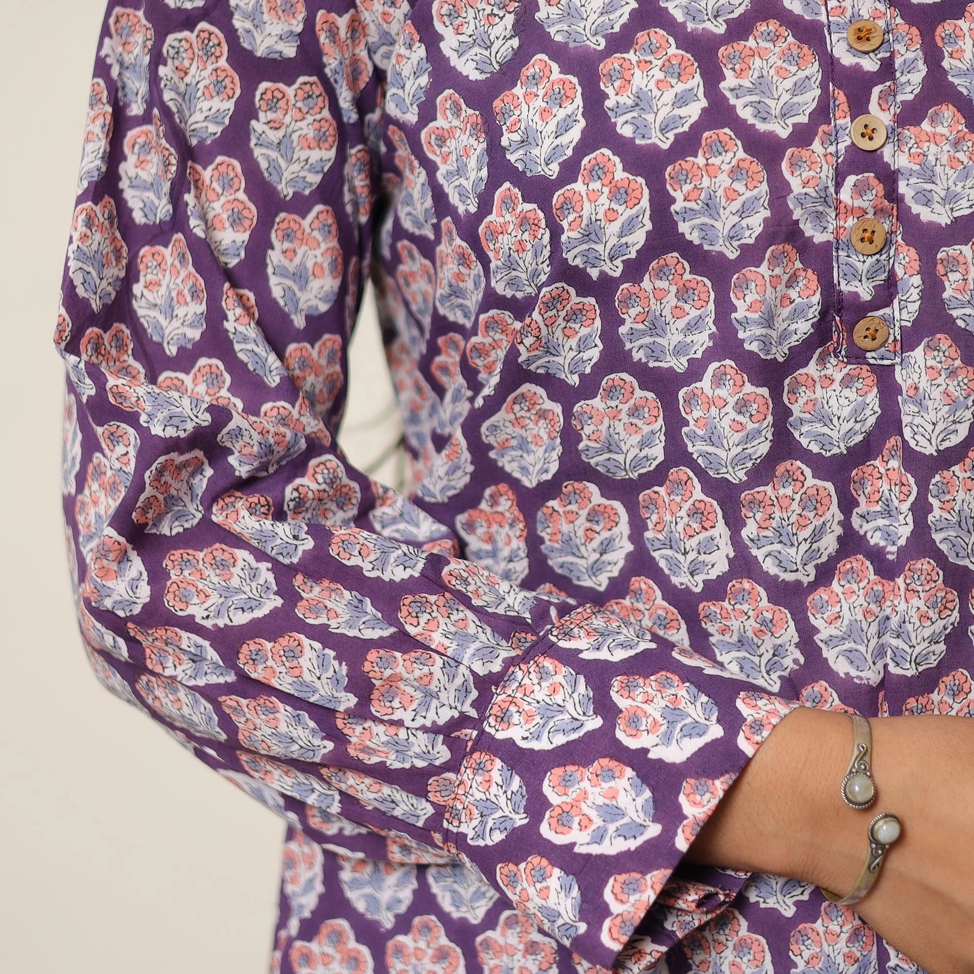 Purple - Sanganeri Block Printed Cotton Co-Ord Set 02 - Image 6