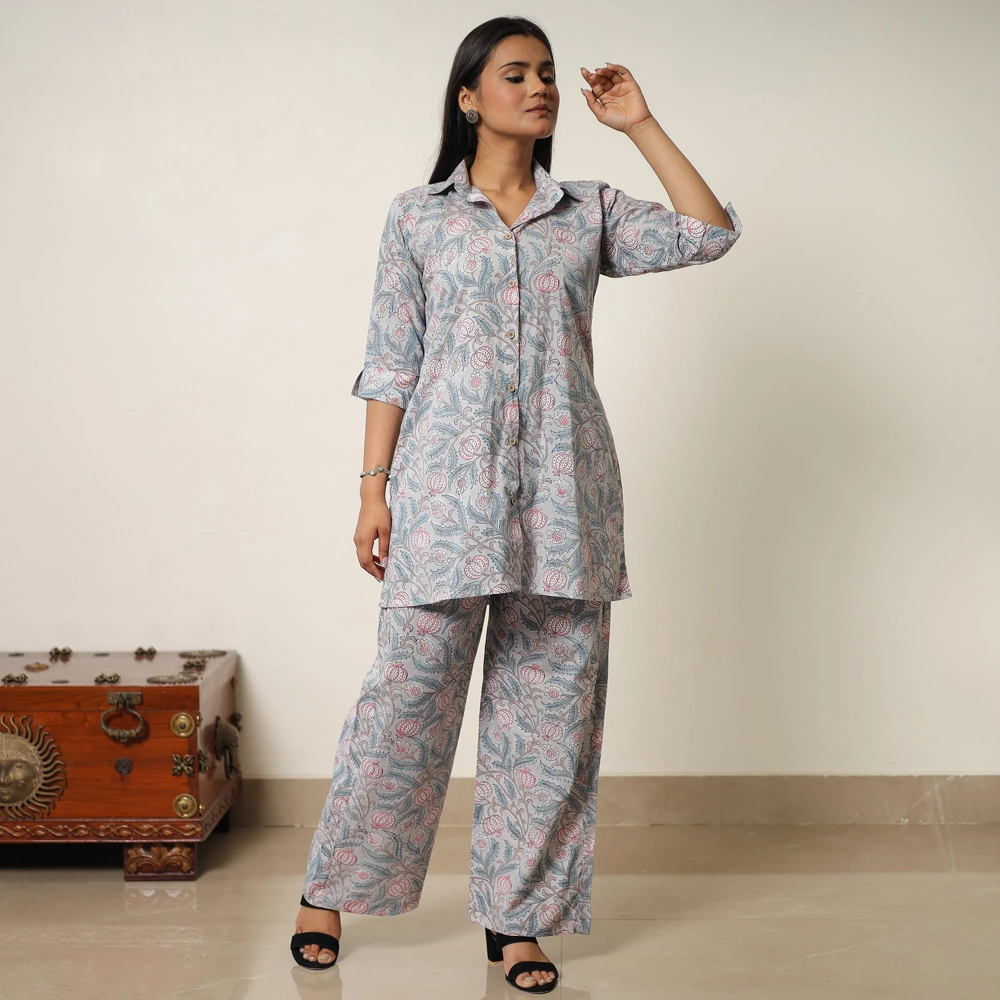 Sanganeri Block Printed Cotton Co-Ord Set 13 - Image 2