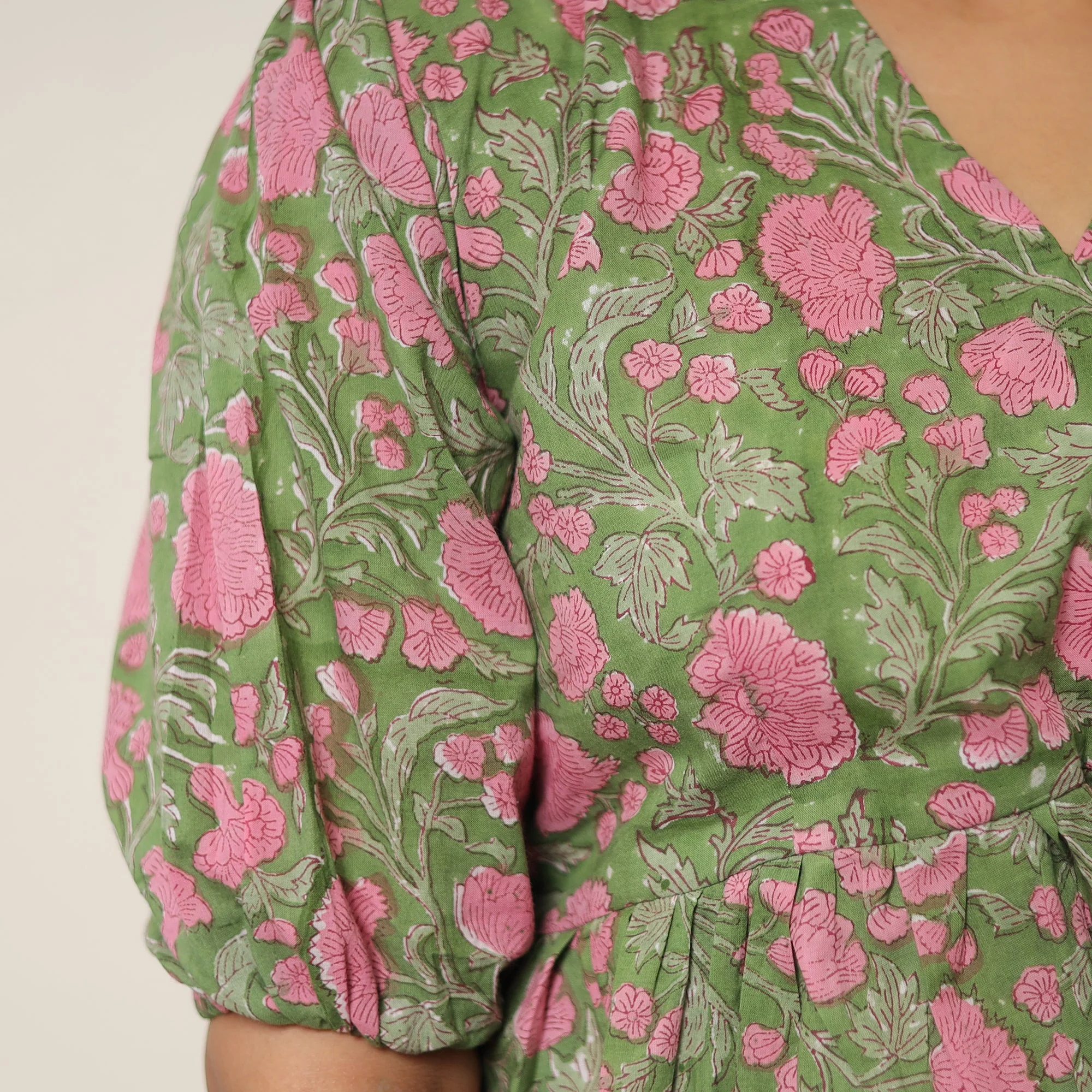 Green - Sanganeri Block Printed Cotton Co-Ord Set 27 - Image 6