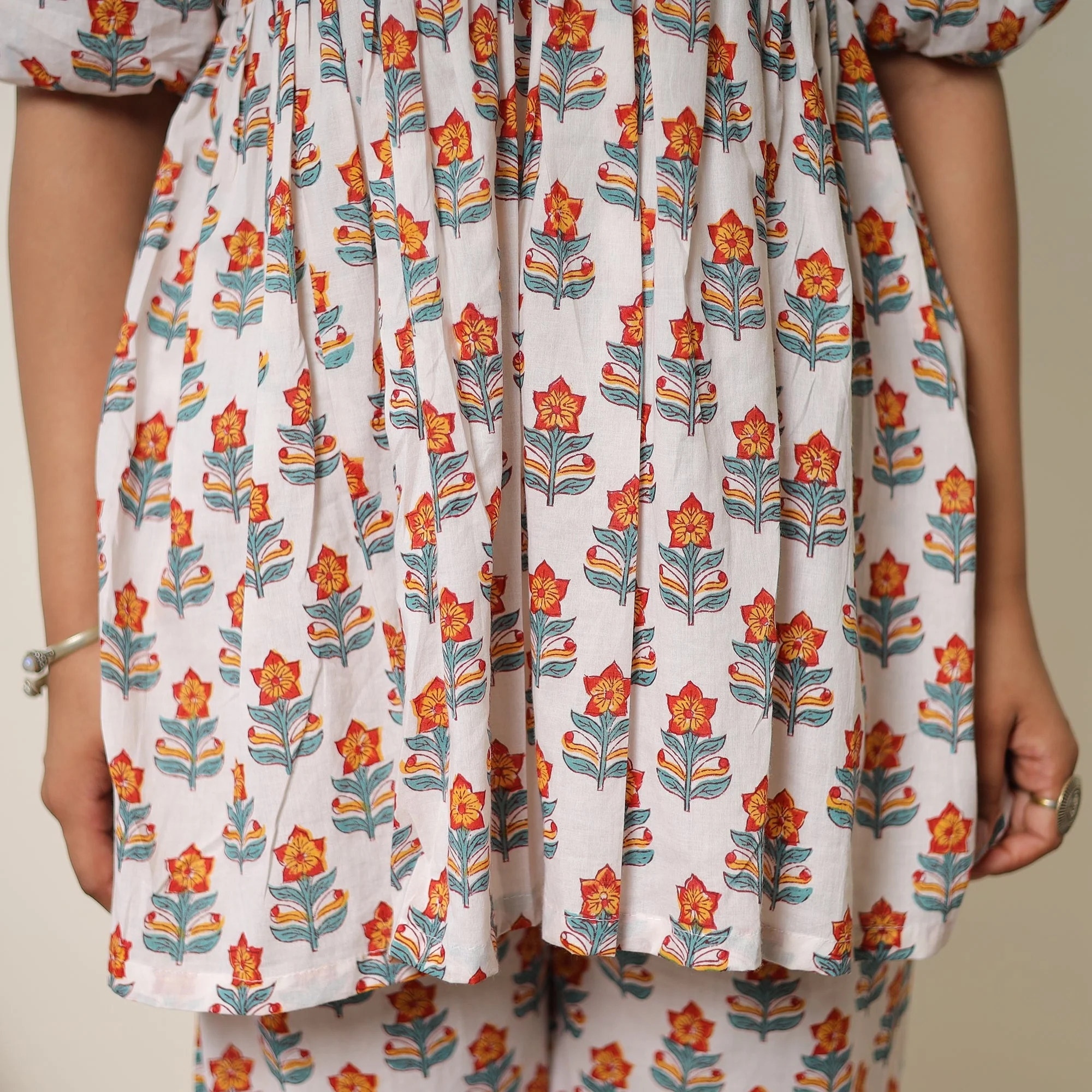 White - Sanganeri Block Printed Cotton Co-Ord Set 29 - Image 7