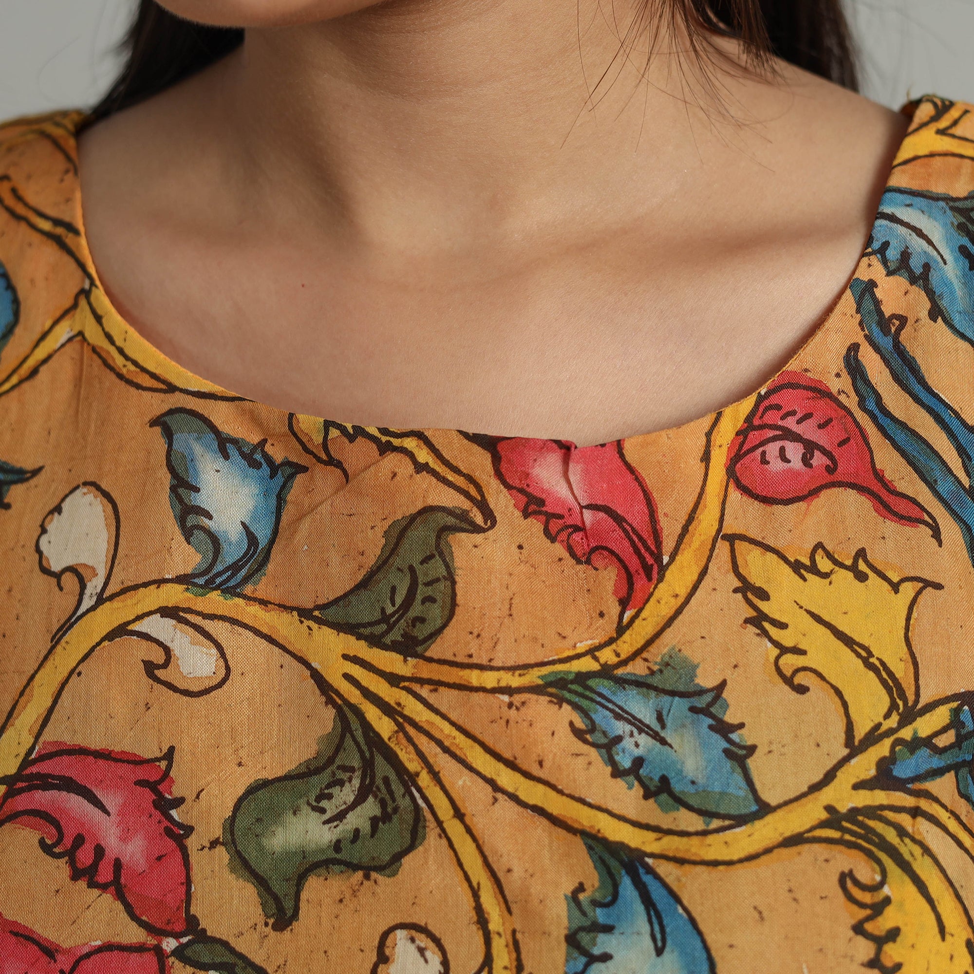 Orange - Srikalahasti Handpainted Penwork Kalamkari Chanderi Silk Stitched Blouse 16 - Image 4