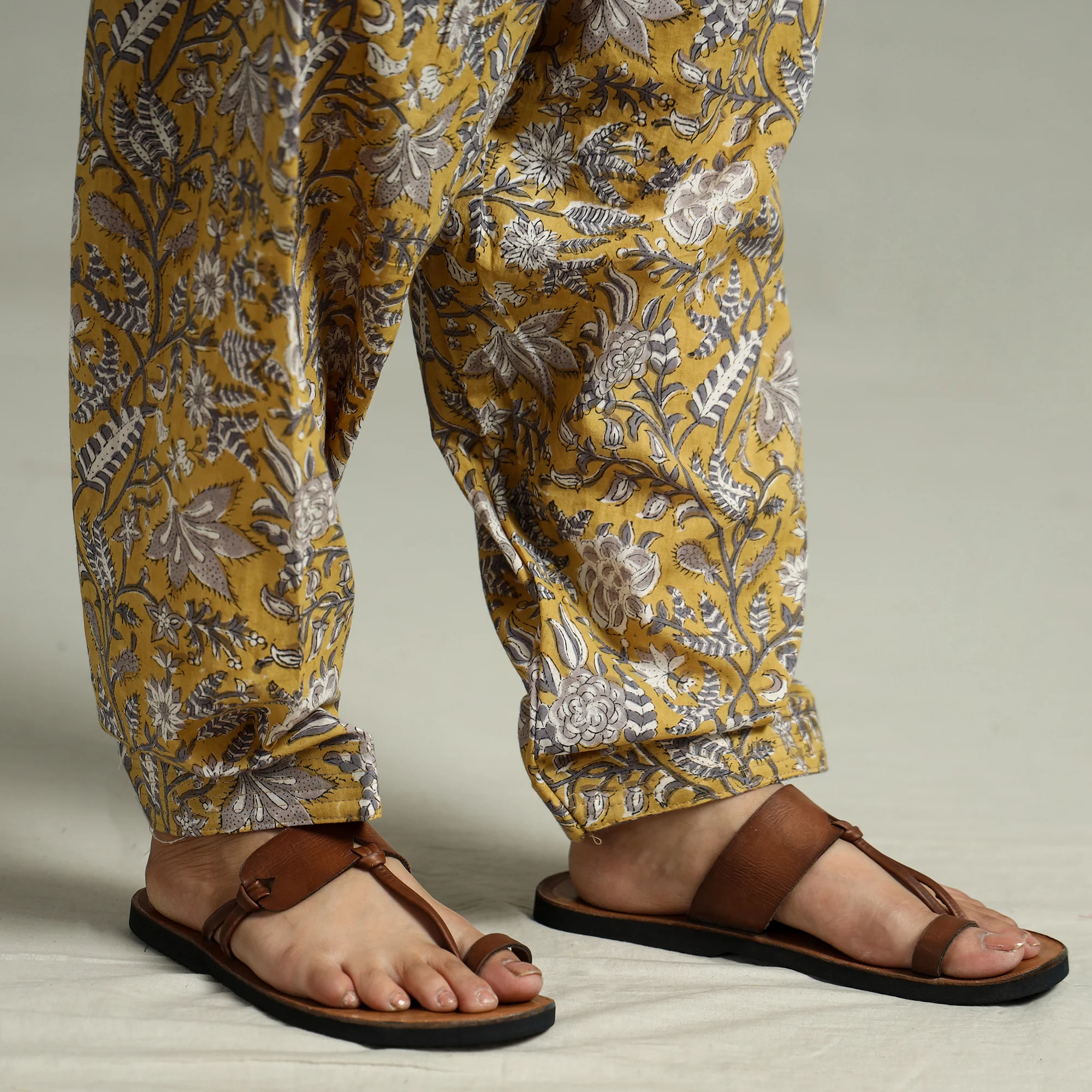 Yellow - Sanganeri Block Printed Cotton Elasticated Salwar 01 - Image 5