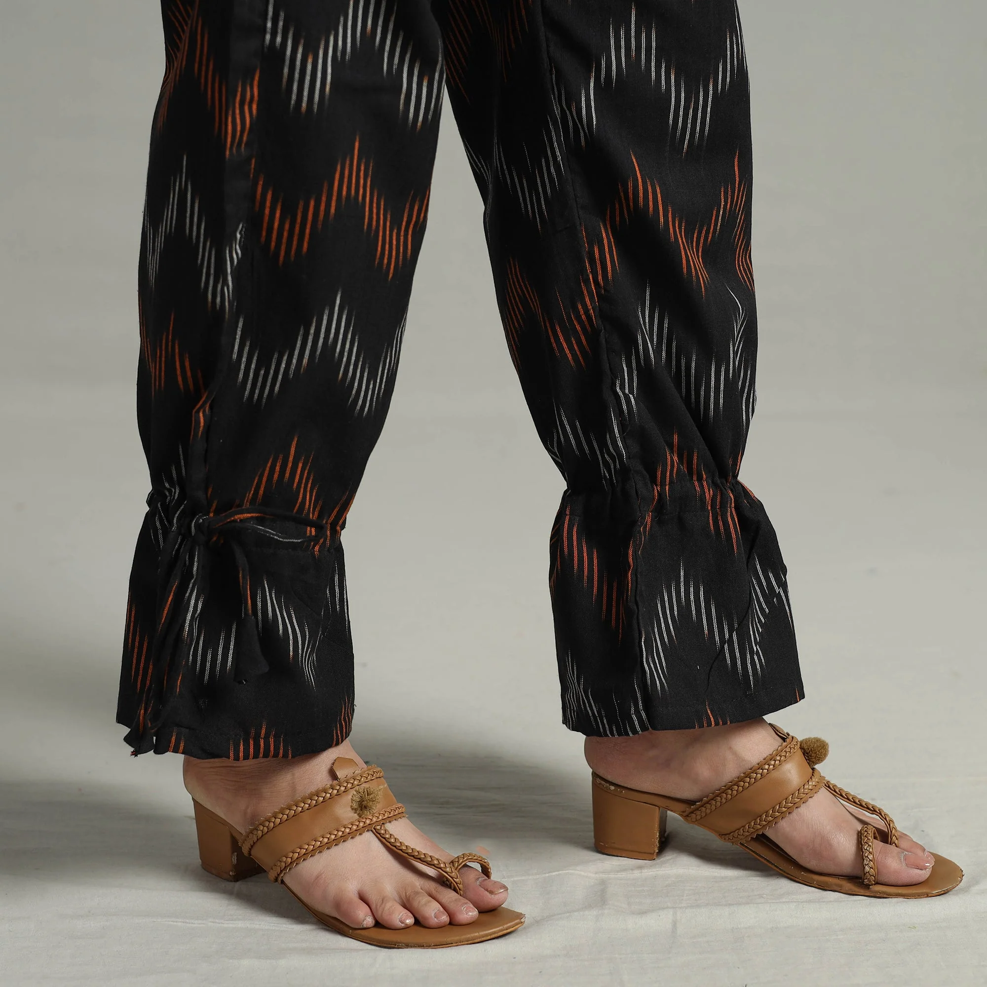 Black - Pochampally Ikat Weave Cotton Elasticated Pant 13 - Image 5