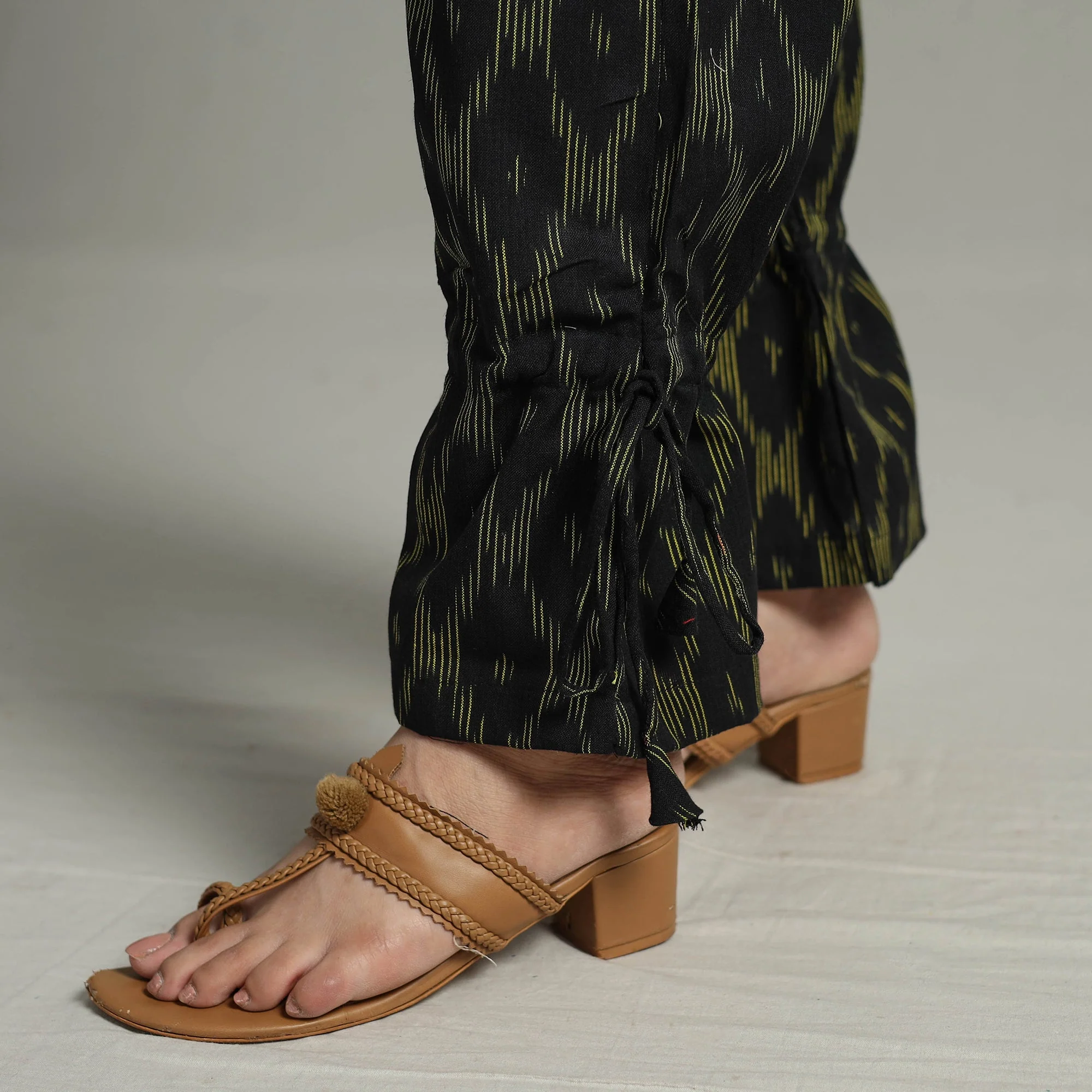 Black - Pochampally Ikat Weave Cotton Elasticated Pant 14 - Image 6