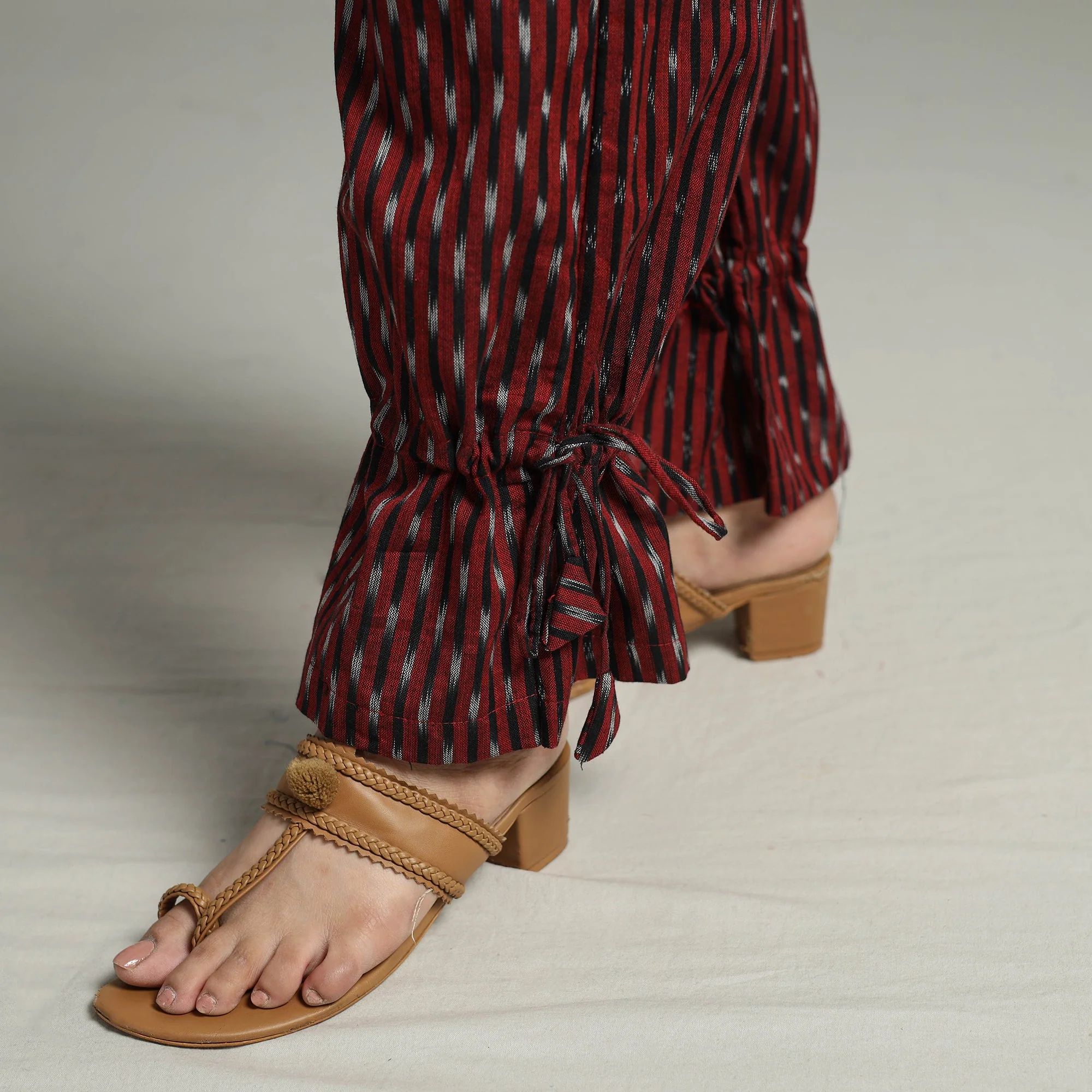 Red - Pochampally Ikat Weave Cotton Elasticated Pant 15 - Image 5