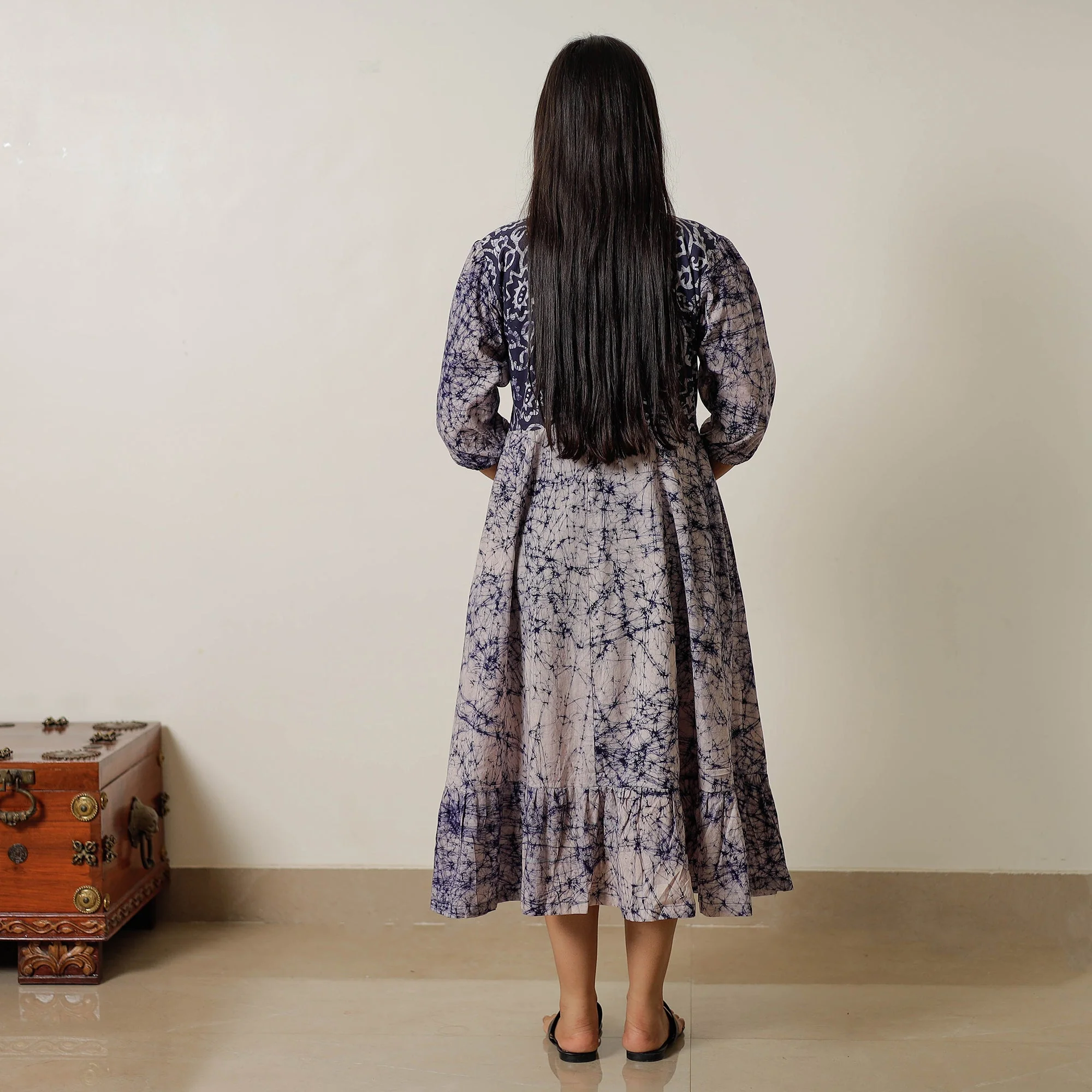 Blue - Hand Batik Printed Cotton Flared Dress 01 - Image 7