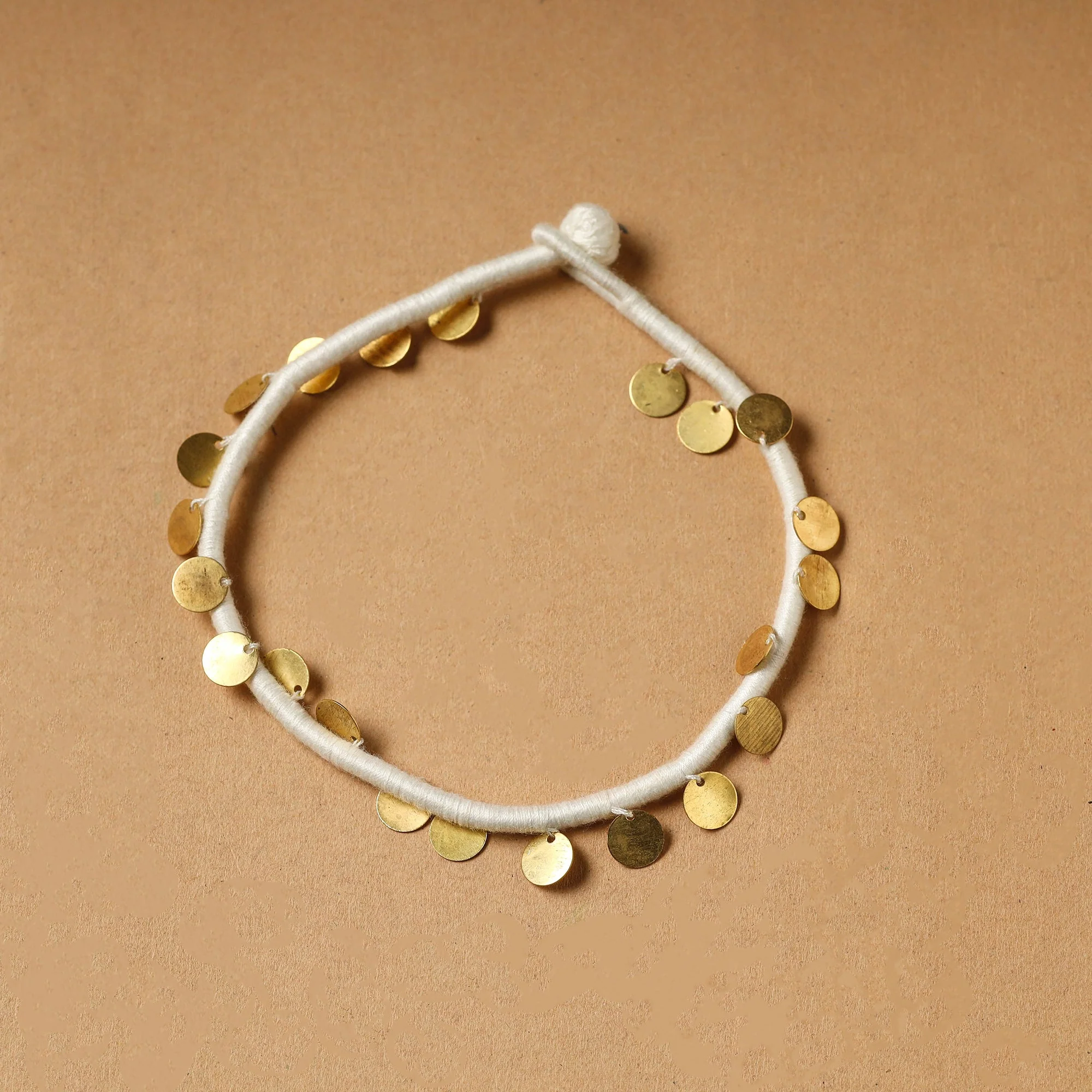 White - Handcrafted Patwa Thread & Sequin Work Anklet 68