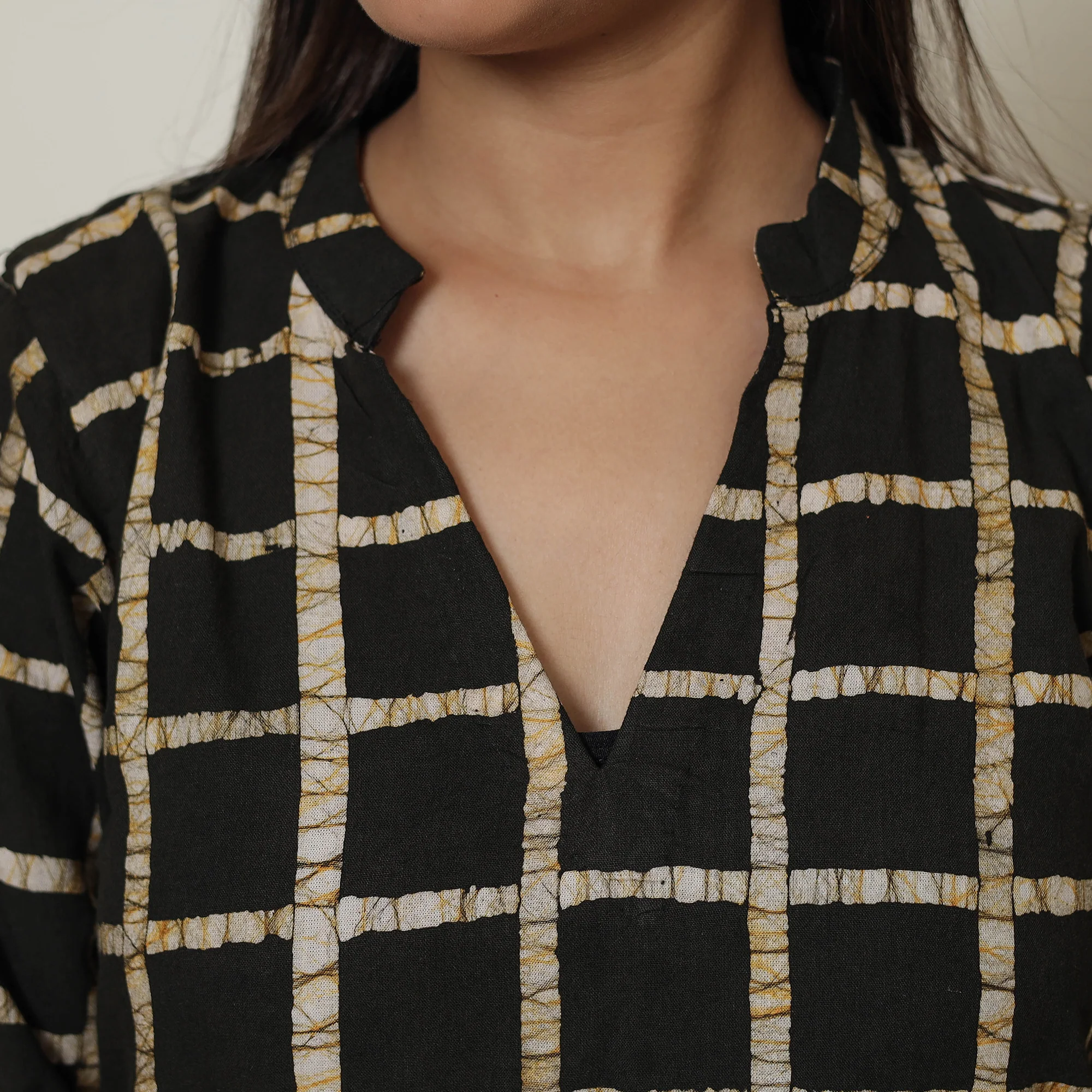 Black - Hand Batik Printed Cotton Kurta with Palazzo & Dupatta Set 11 - Image 5