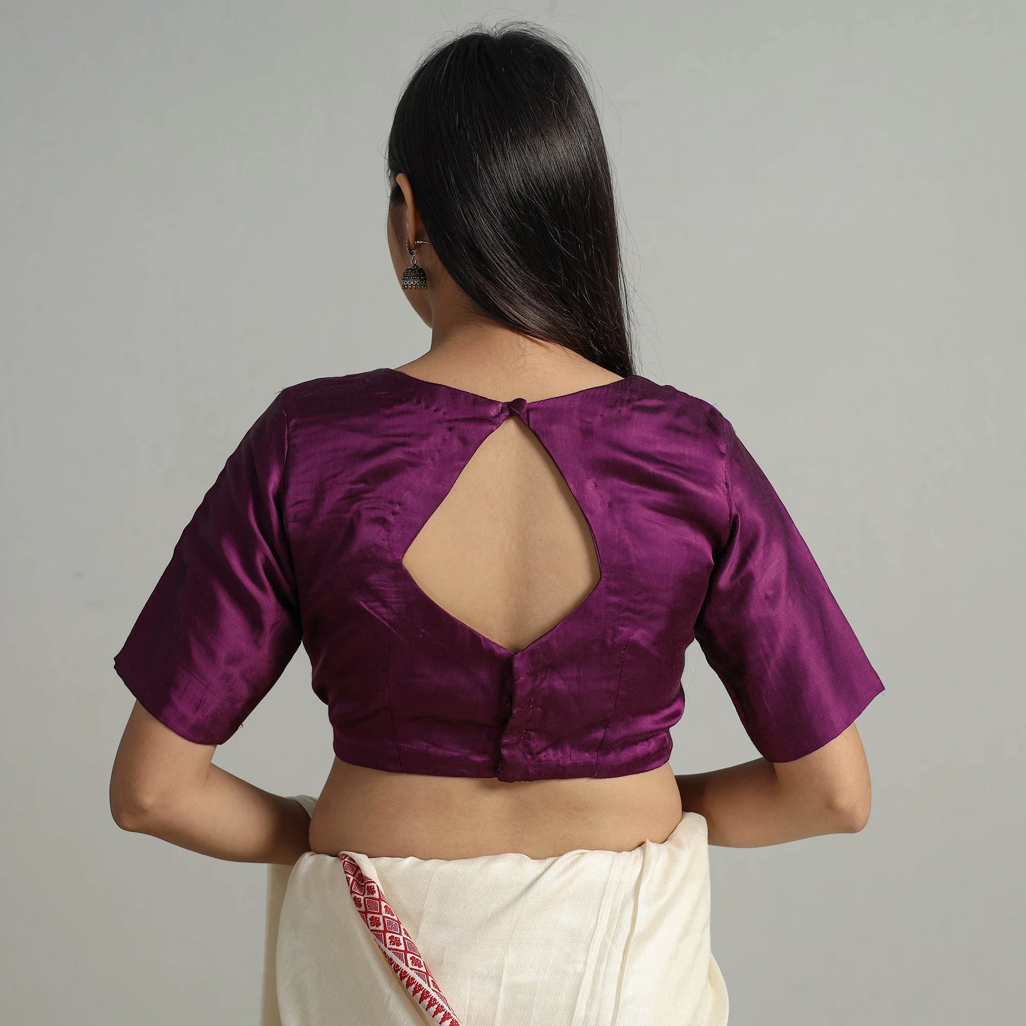 Purple - Modal Silk Plain Stitched Blouse 01 - Image 6