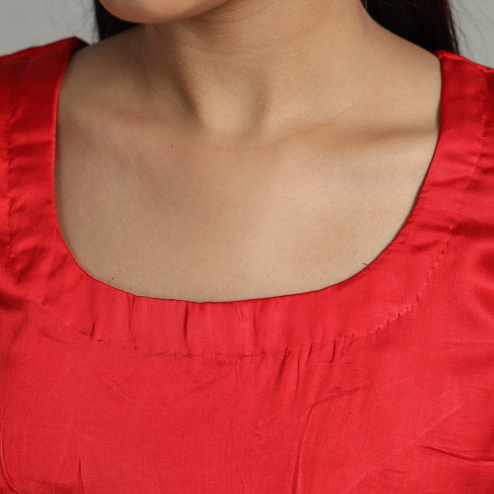 Red - Modal Silk Plain Stitched Blouse 04 - Image 4