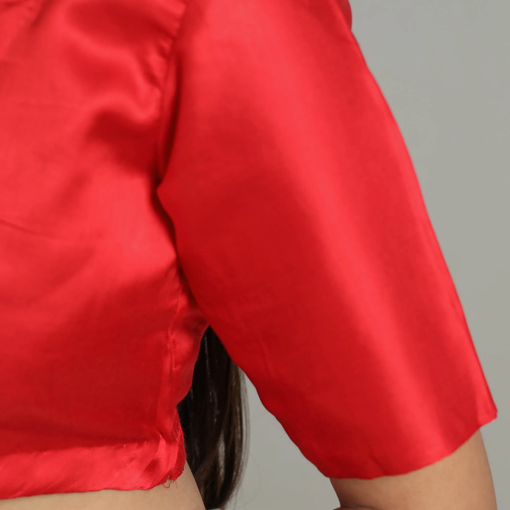 Red - Modal Silk Plain Stitched Blouse 04 - Image 5