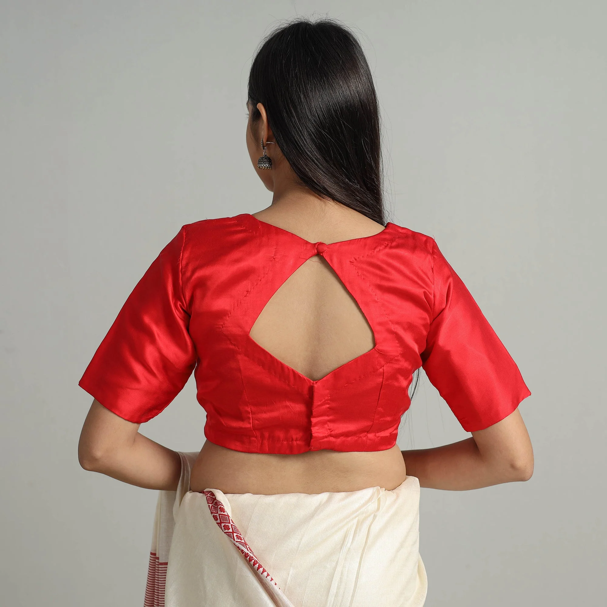 Red - Modal Silk Plain Stitched Blouse 04 - Image 6