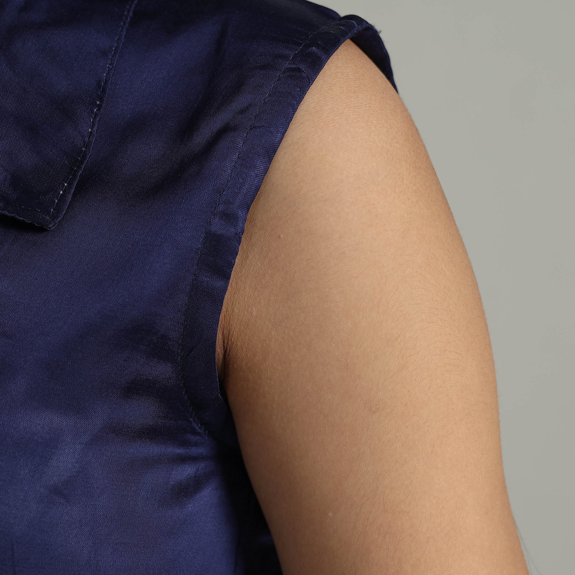 Blue - Modal Silk Plain Stitched Blouse 05 - Image 5