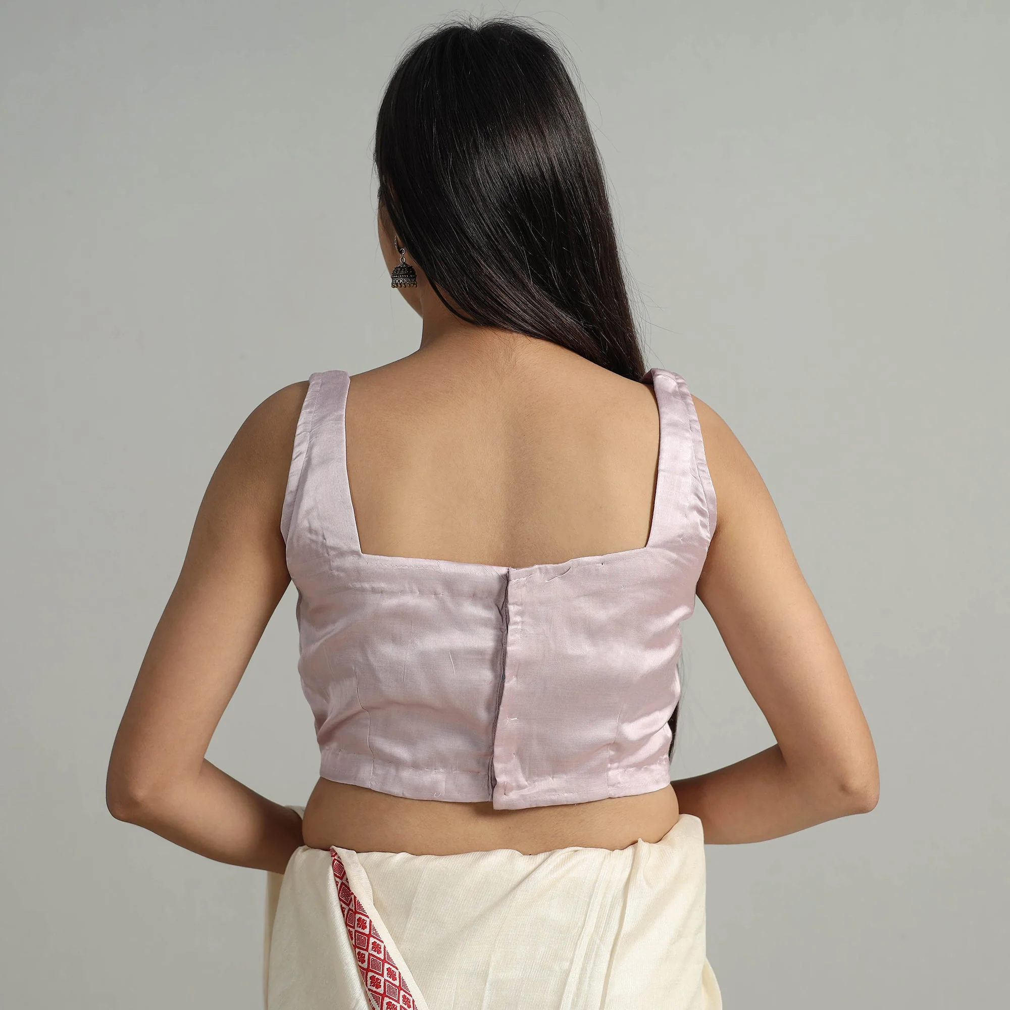 Purple - Modal Silk Plain Stitched Blouse 10 - Image 5