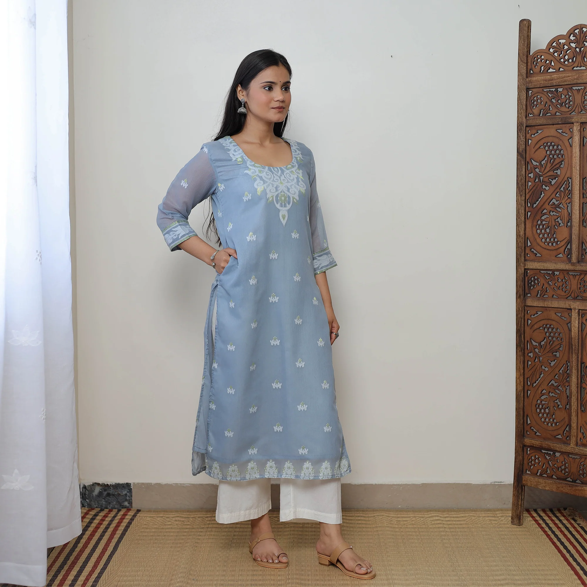 Bengal Jamdani Silk Cotton Kurta with Dupatta Set 02 - Image 4