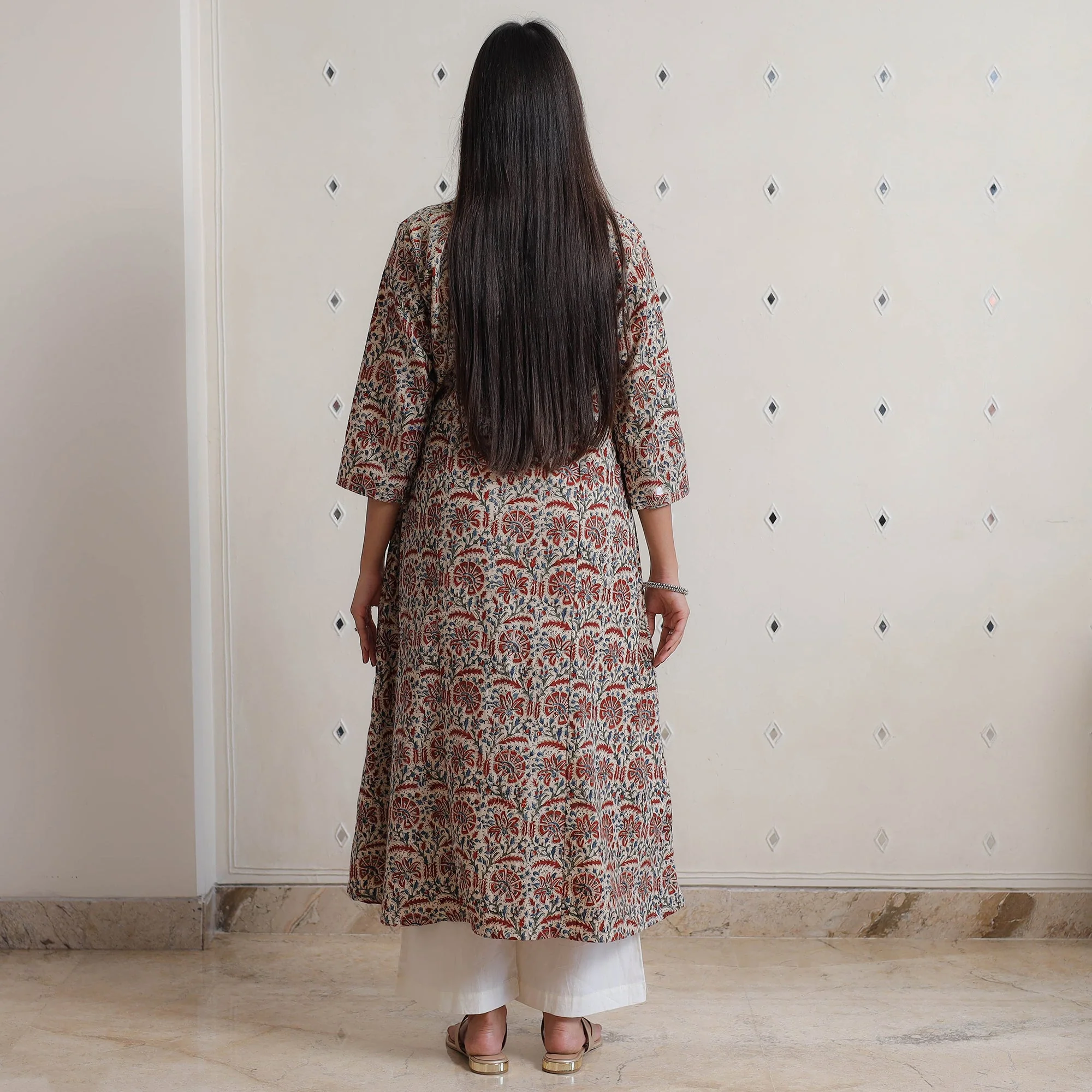 Multicolor - Pedana Kalamkari Block Printed Cotton A-Line Kurta 01 - Image 4