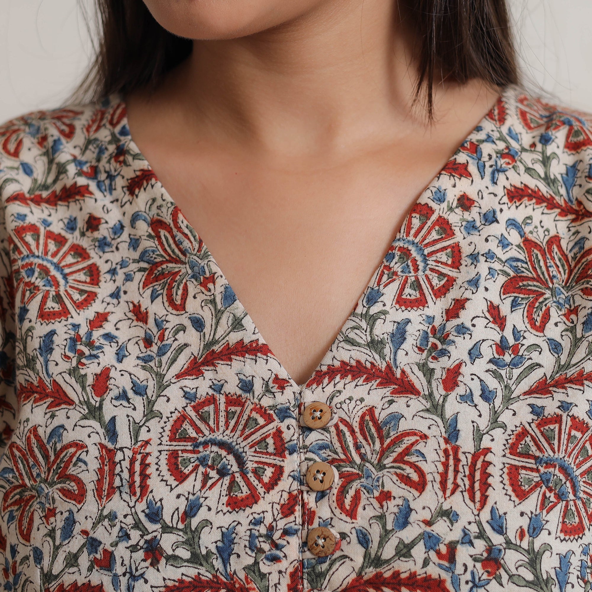 Multicolor - Pedana Kalamkari Block Printed Cotton A-Line Kurta 01 - Image 5
