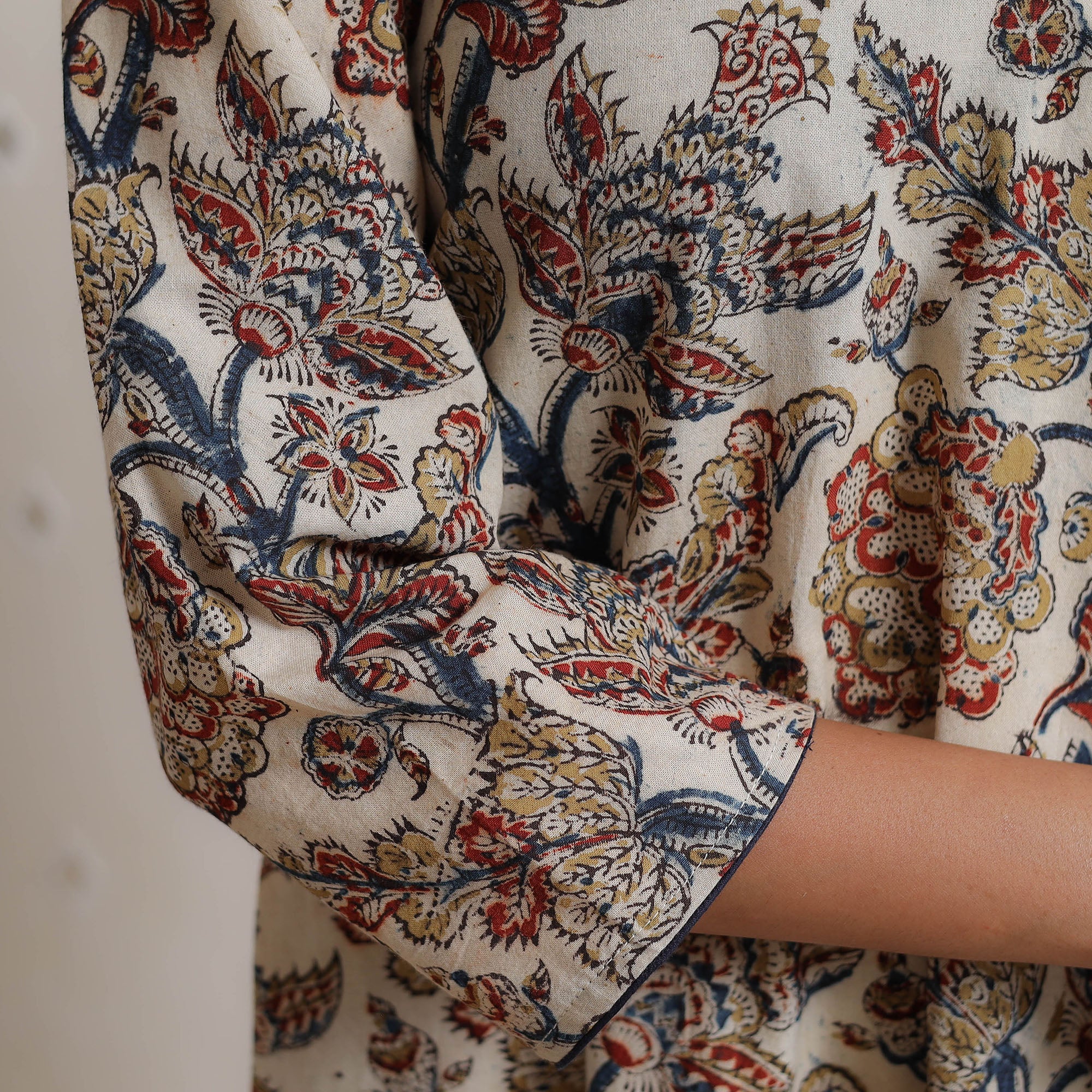 Beige - Pedana Kalamkari Block Printed Cotton A-Line Kurta 14 - Image 6