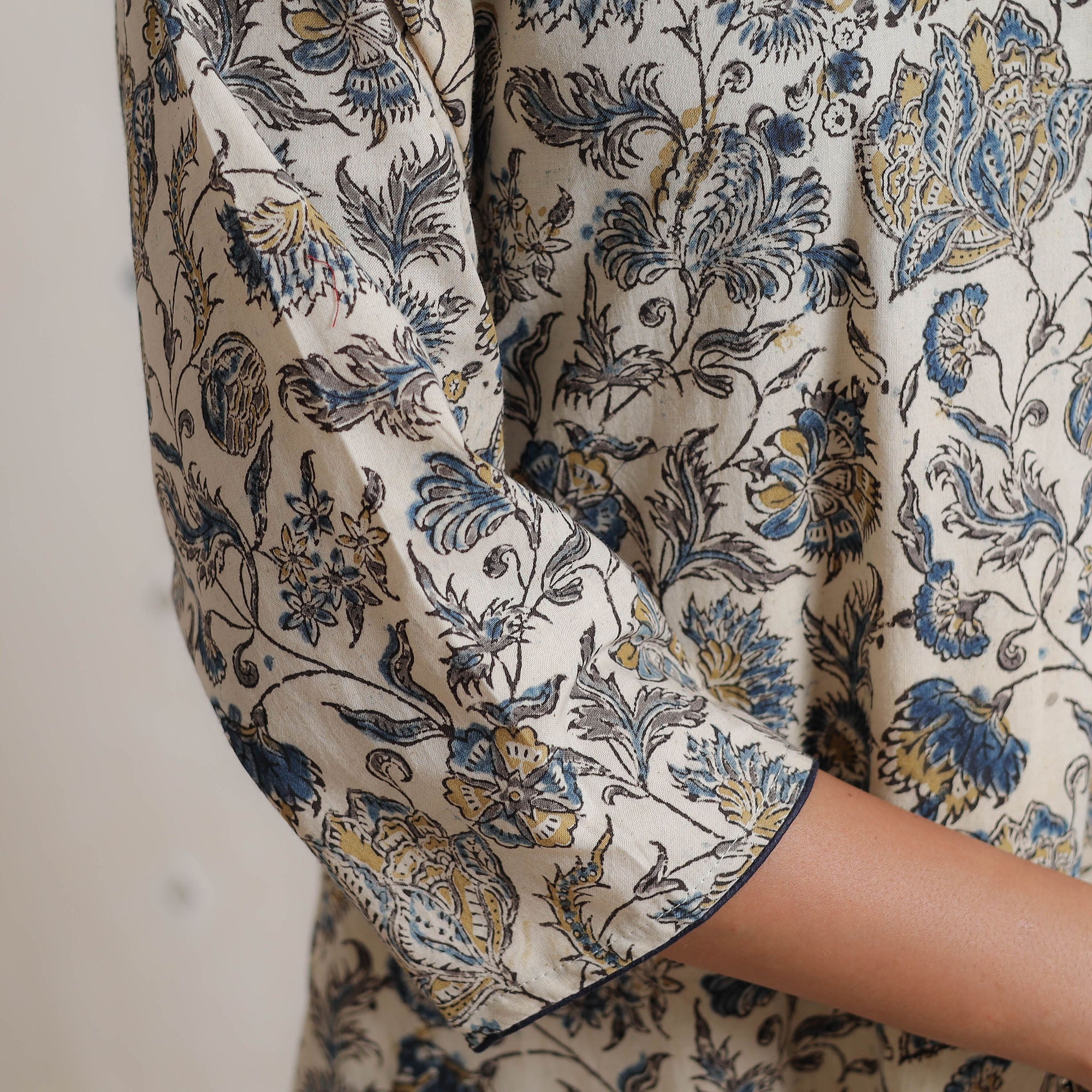 Beige - Pedana Kalamkari Block Printed Cotton A-Line Kurta 10 - Image 6