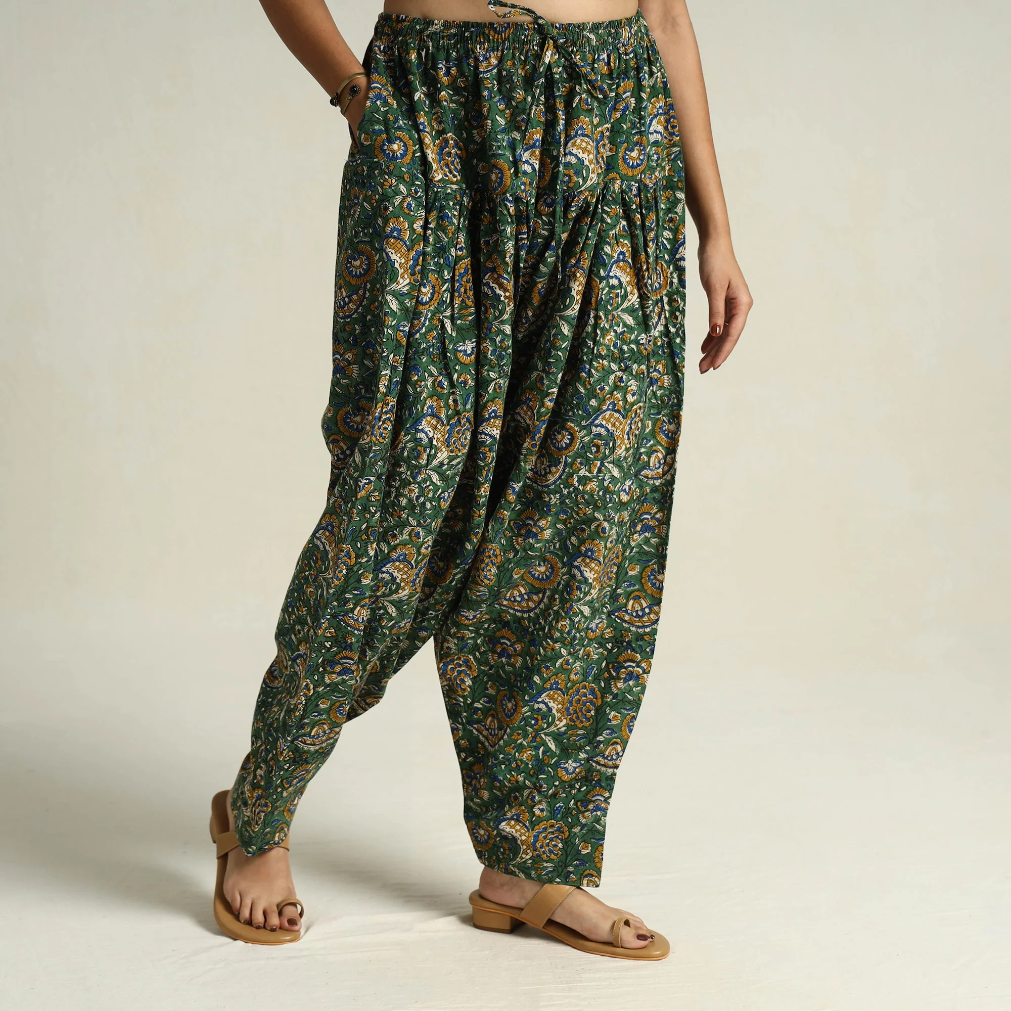 Green - Bagru Block Printed Cotton Elasticated Salwar 09
