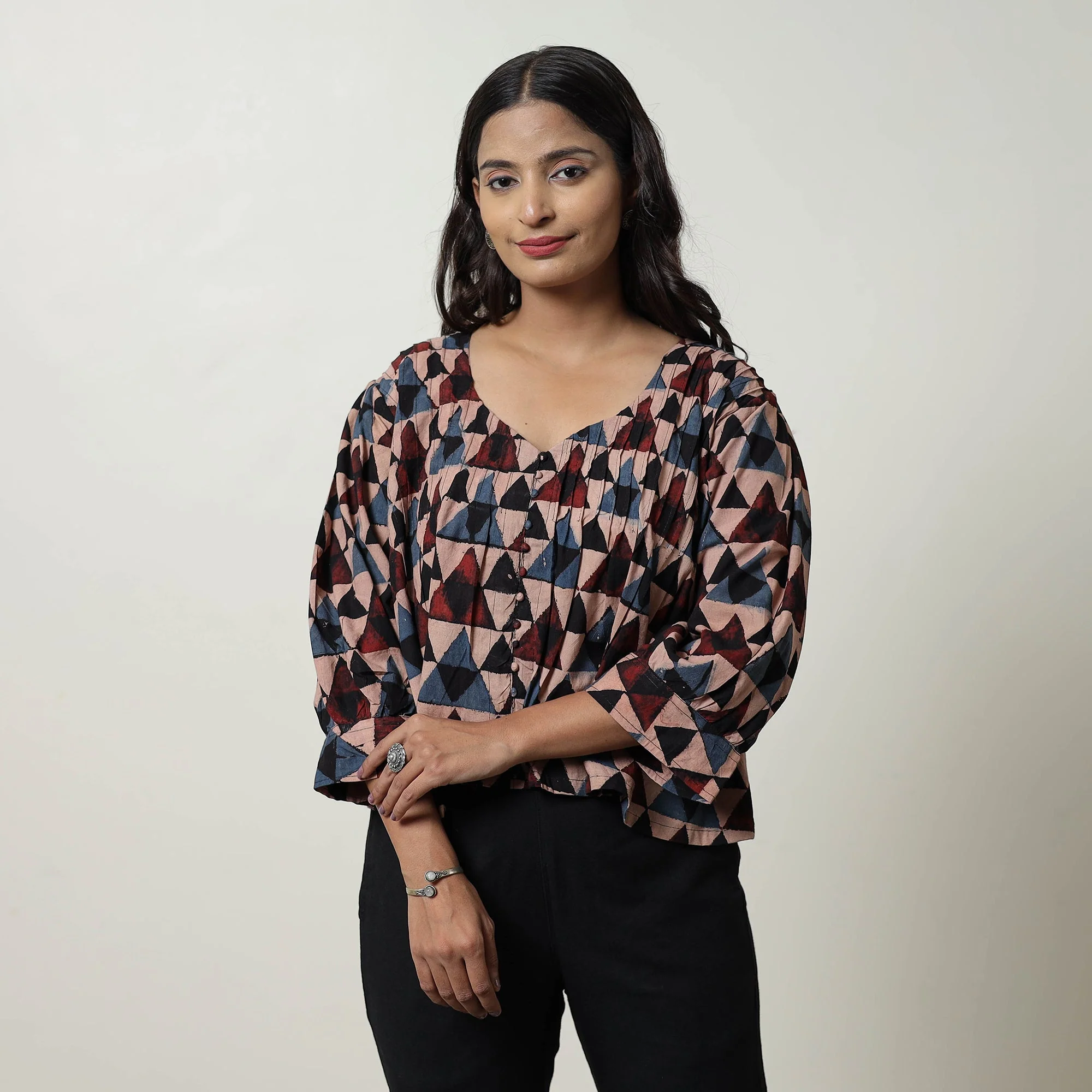 Multicolor - Ajrakh Block Printed Cotton Crop Top 03