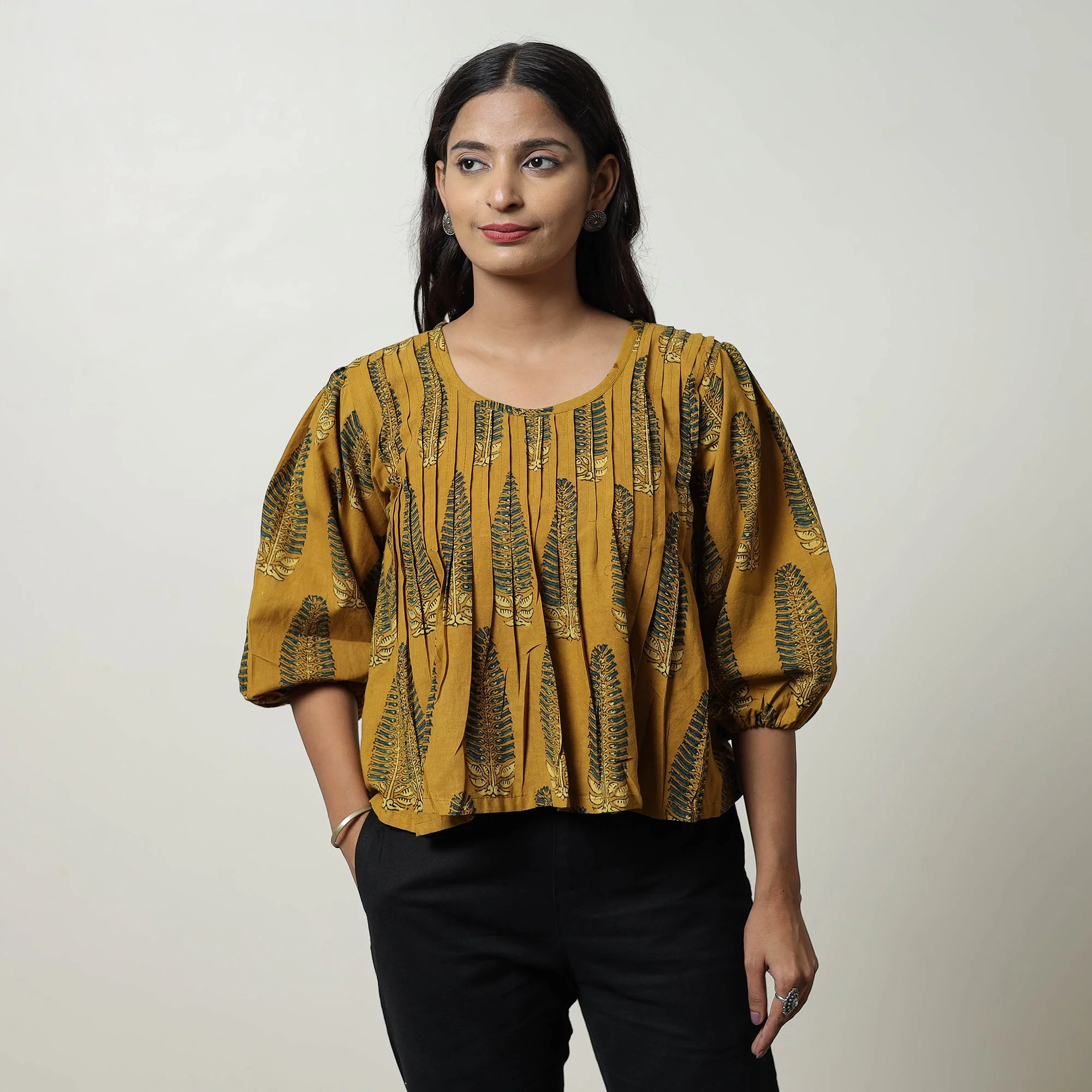 Yellow - Ajrakh Block Printed Cotton Crop Top 08 - Image 2