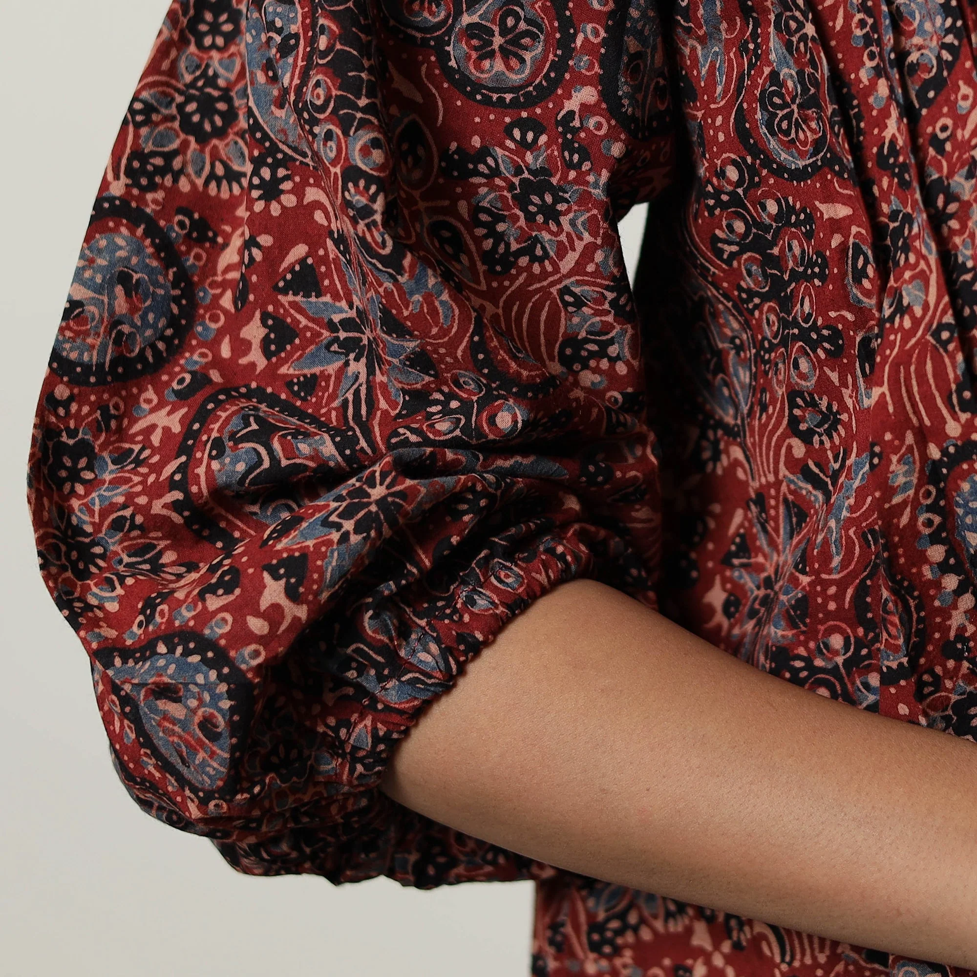 Red - Ajrakh Block Printed Cotton Crop Top 10 - Image 5