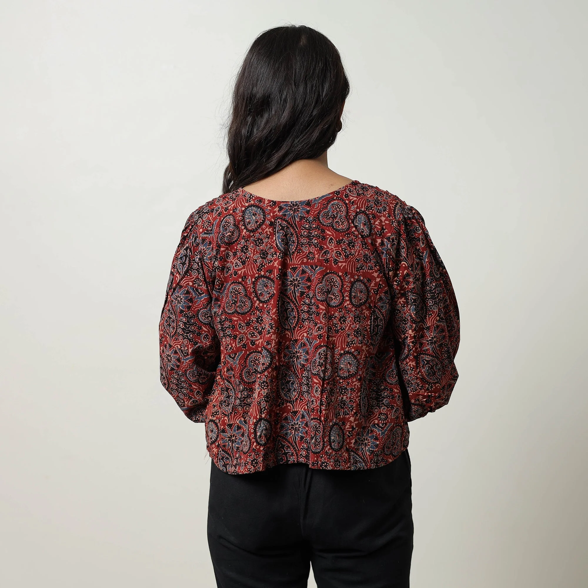 Red - Ajrakh Block Printed Cotton Crop Top 10 - Image 6