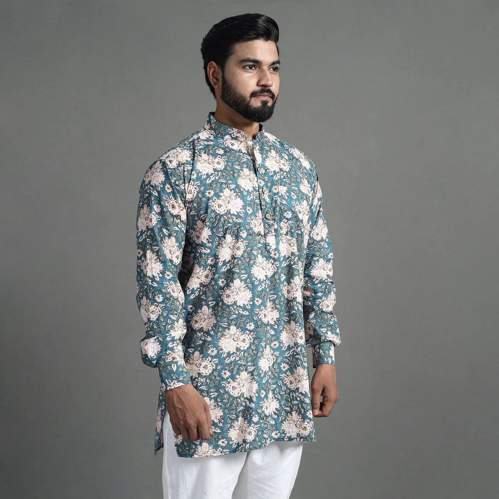Block Print Cotton Sanganeri Kurta for Men (Short) 01 - Image 5