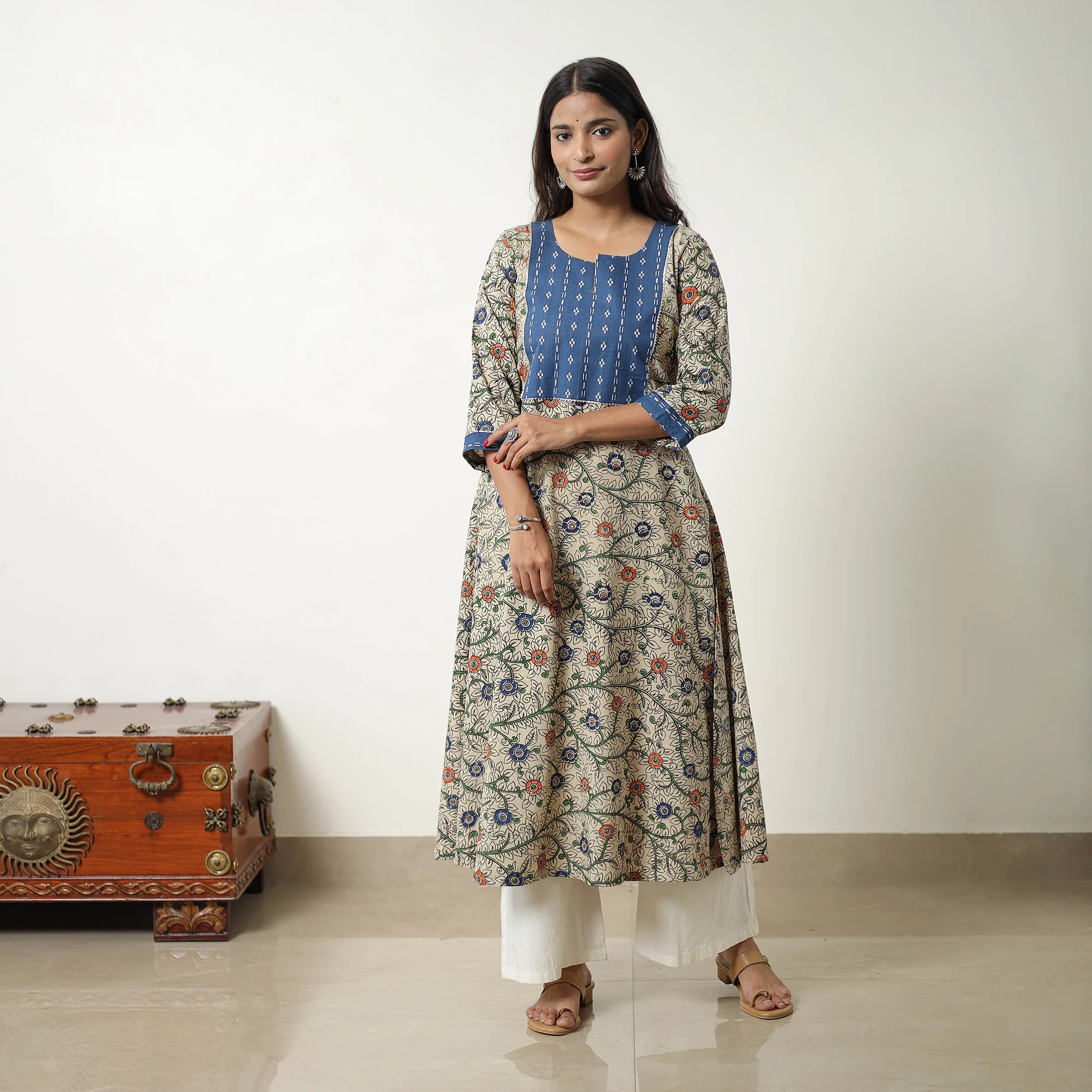Beige - Straight Cotton Kalamkari Kurta 07 - Image 3
