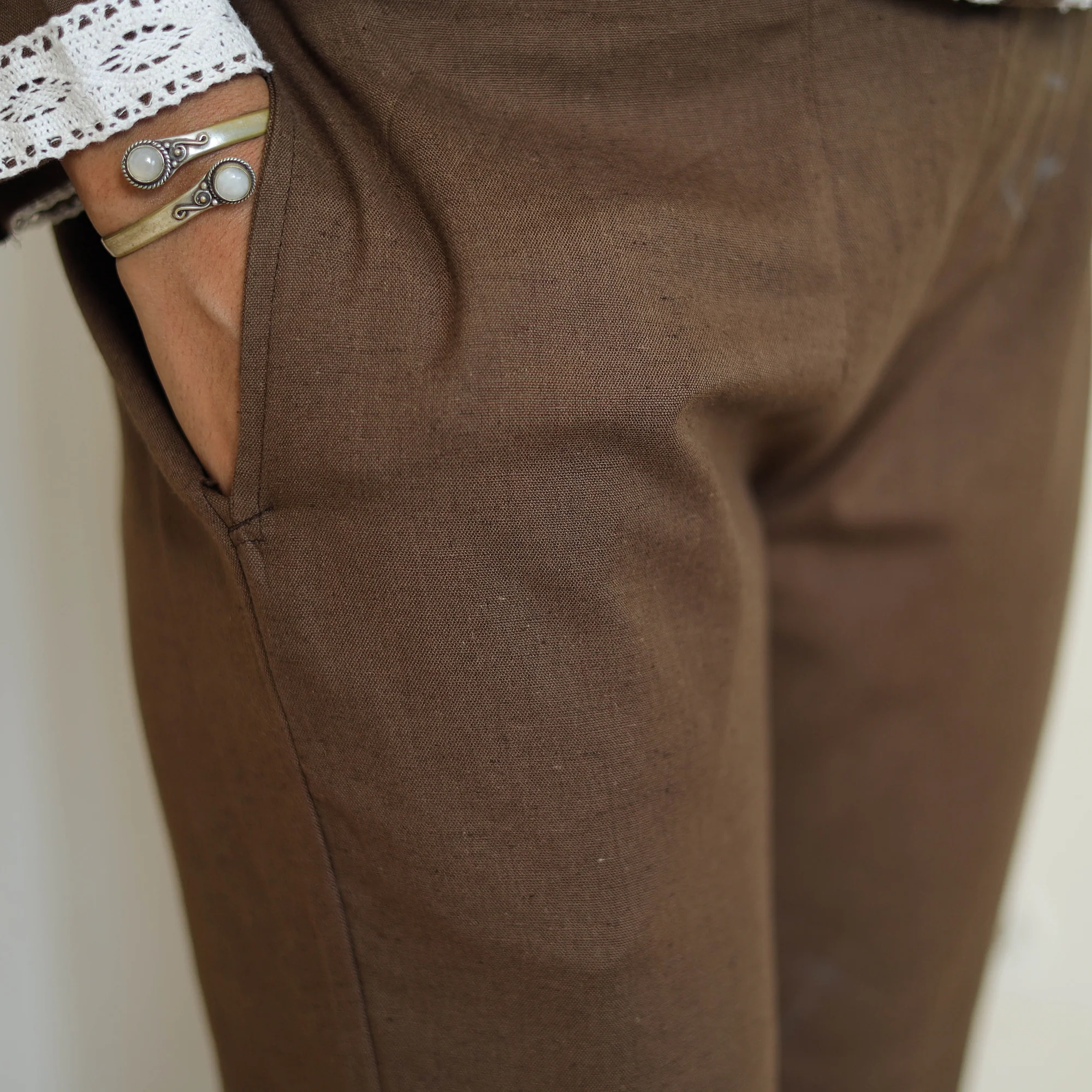 Brown - Flex Cotton Plain Co-Ord Set With Lace Work 03 - Image 7