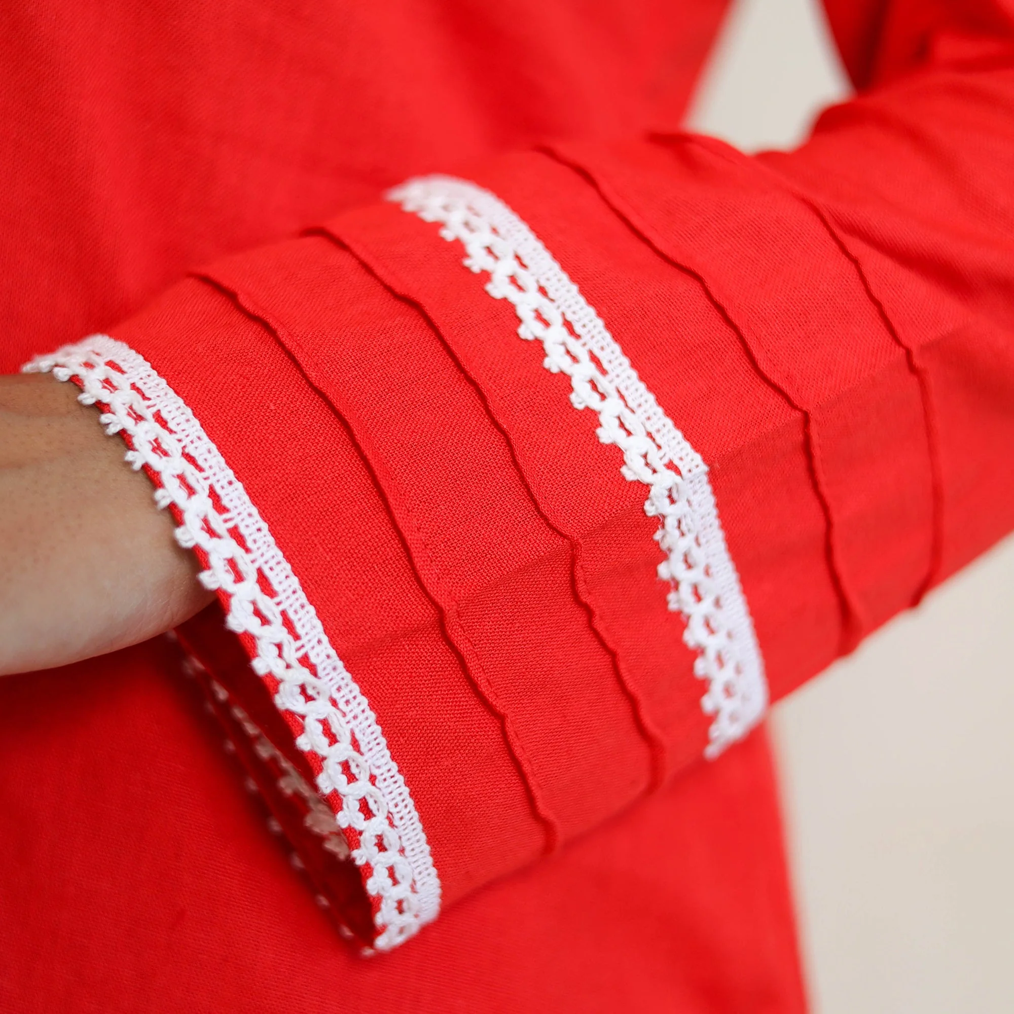 Red - Flex Cotton Plain Co-Ord Set With Lace Work 09 - Image 6