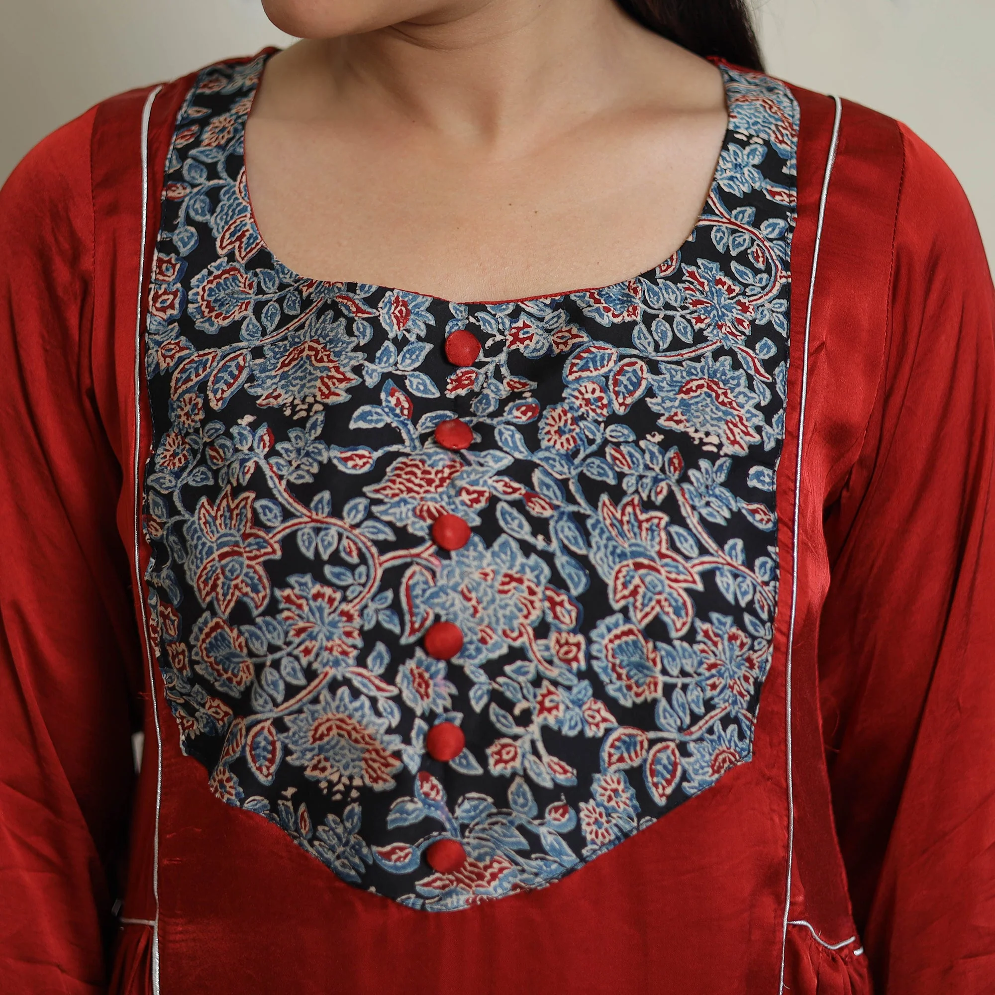 Red - Jasmin Maroon Modal Silk Plain A-line Kurta - Image 5