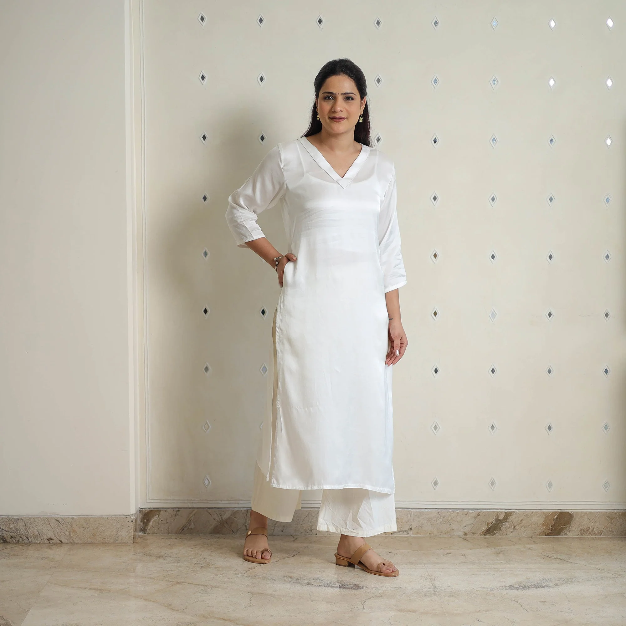 Rosie White Modal Silk Plain Straight Kurta - Image 6