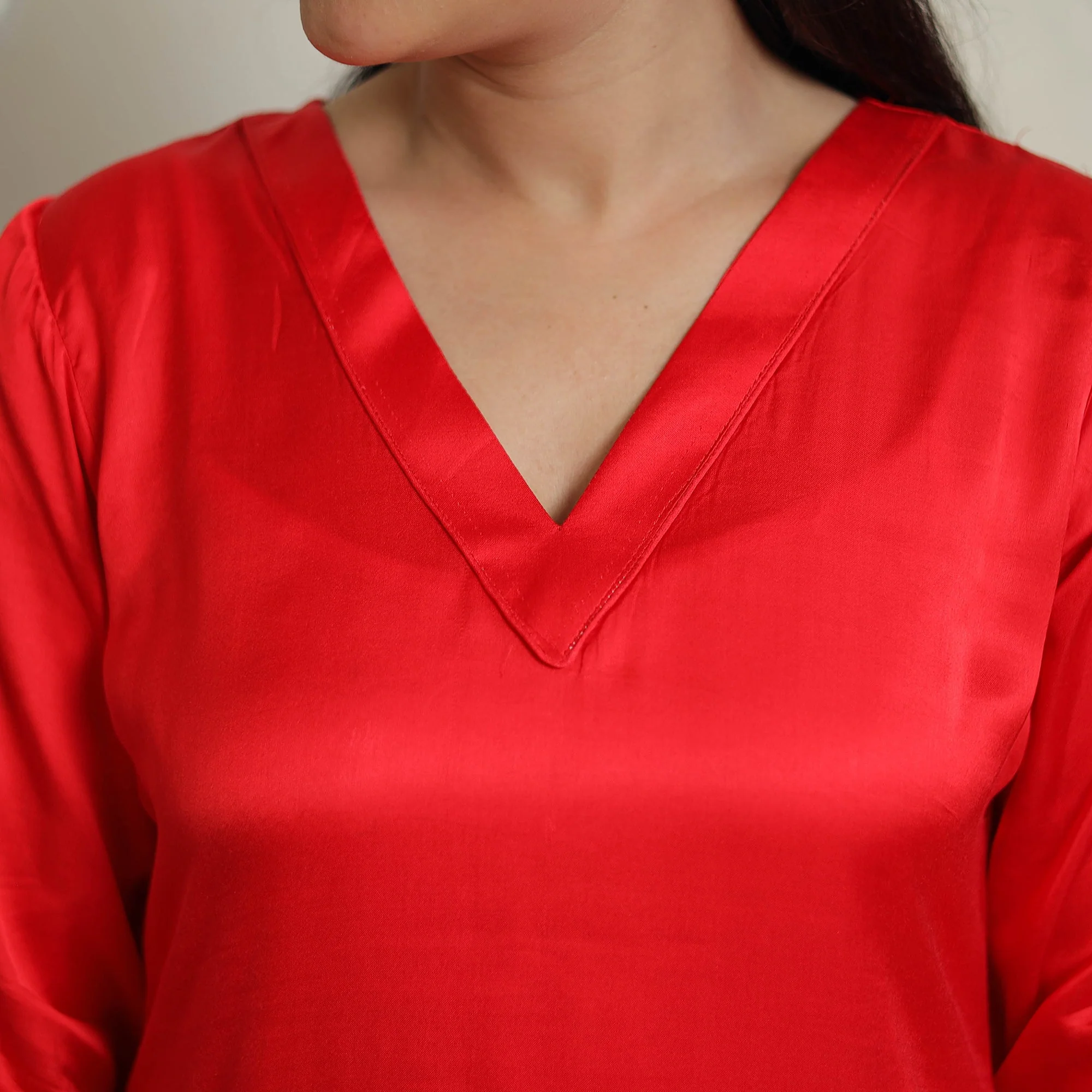 Ananya Dark Red Modal Silk Plain Straight Kurta - Image 5