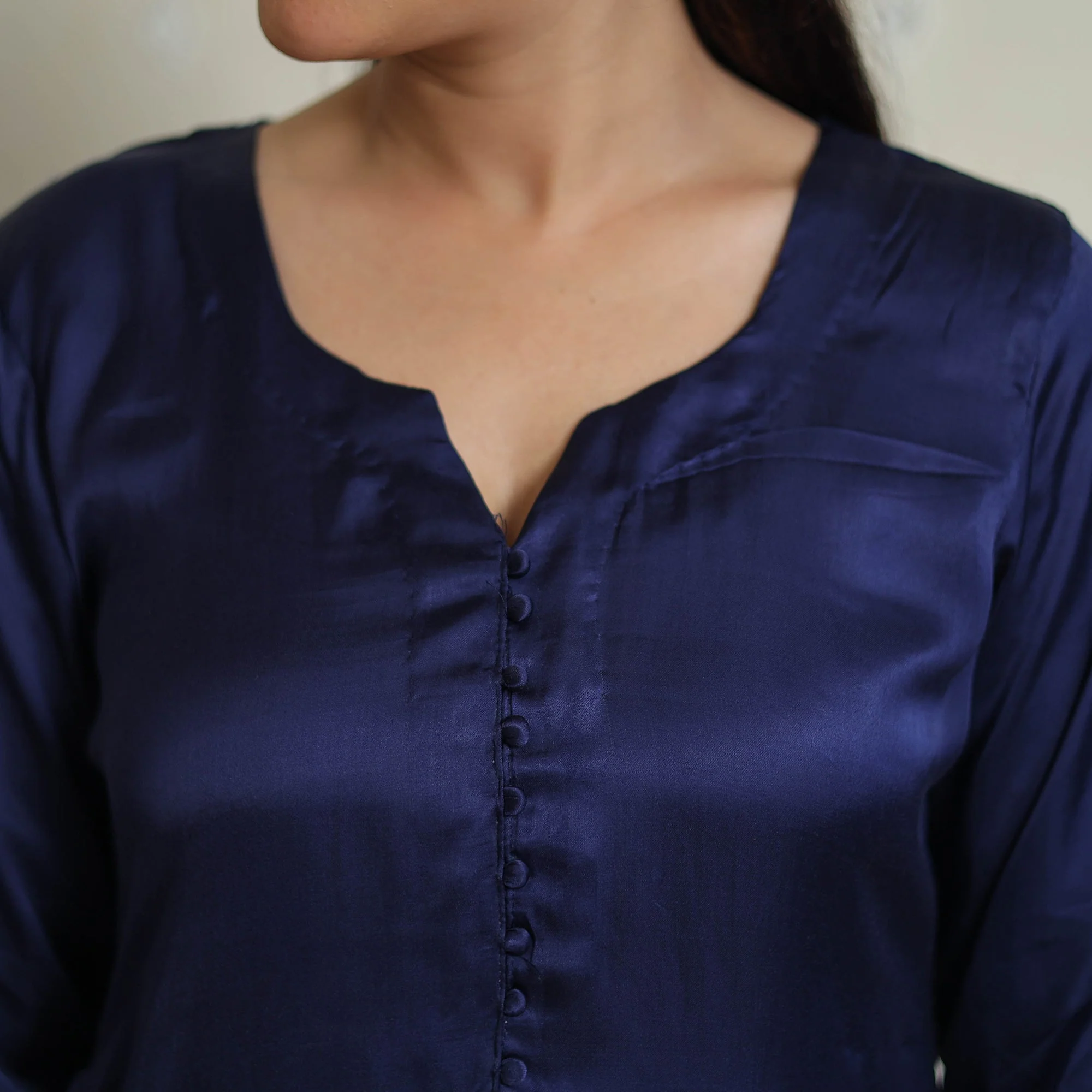 Jasleen Navy Blue Modal Silk Plain Straight Kurta - Image 6