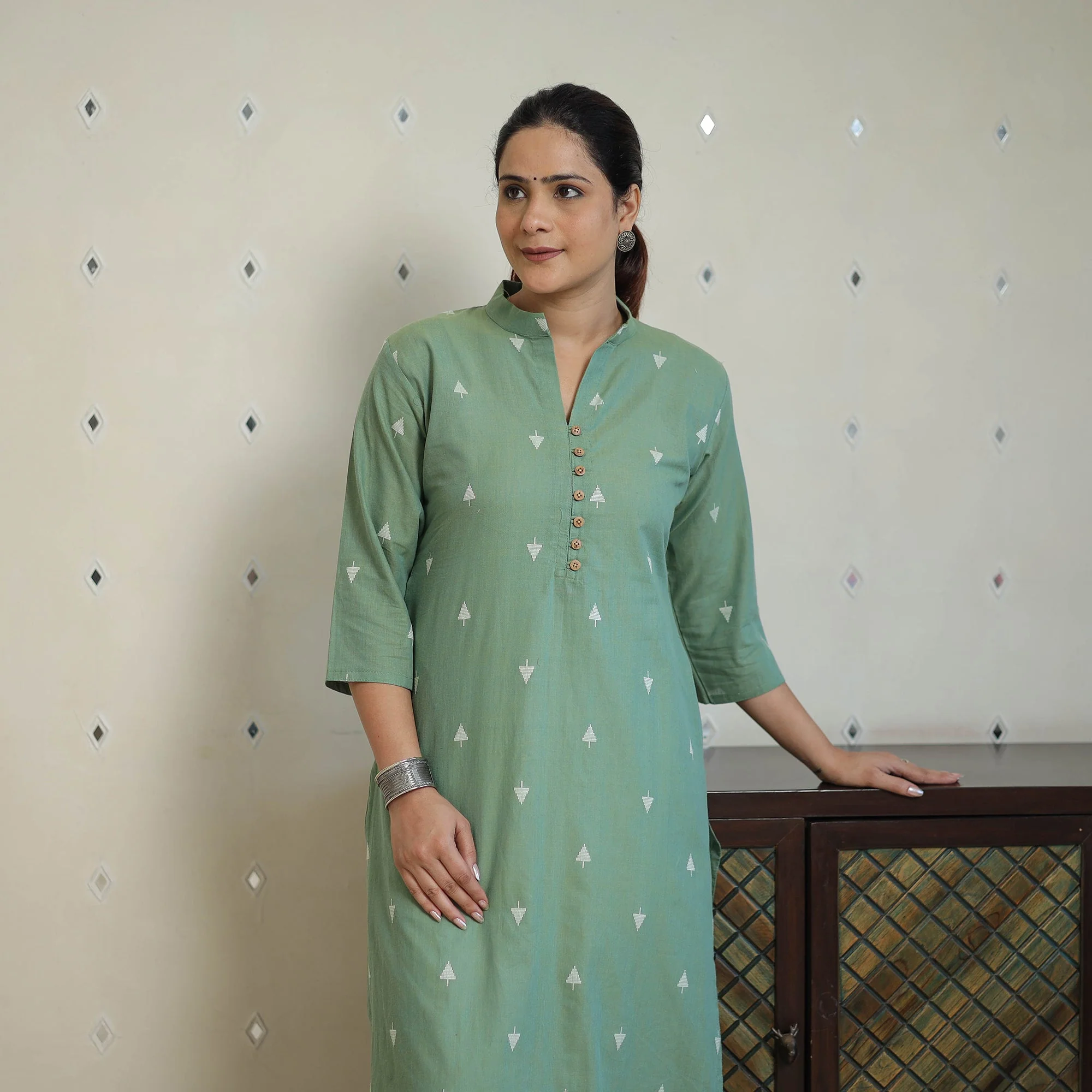 Green - Jacquard Cotton Straight Kurta 13