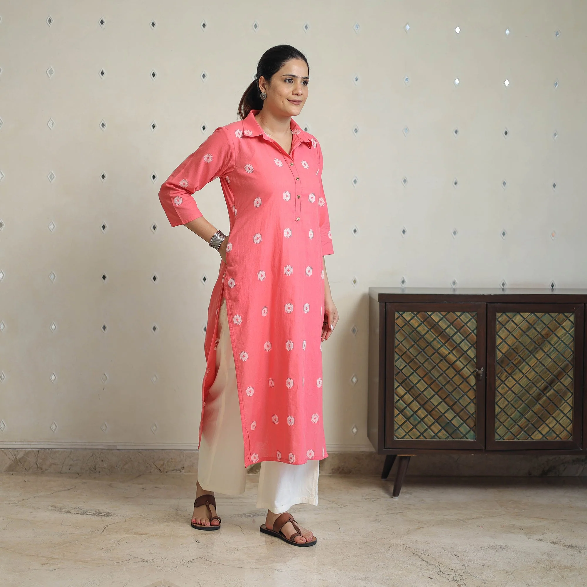Pink - Jacquard Cotton Straight Kurta 06 - Image 3
