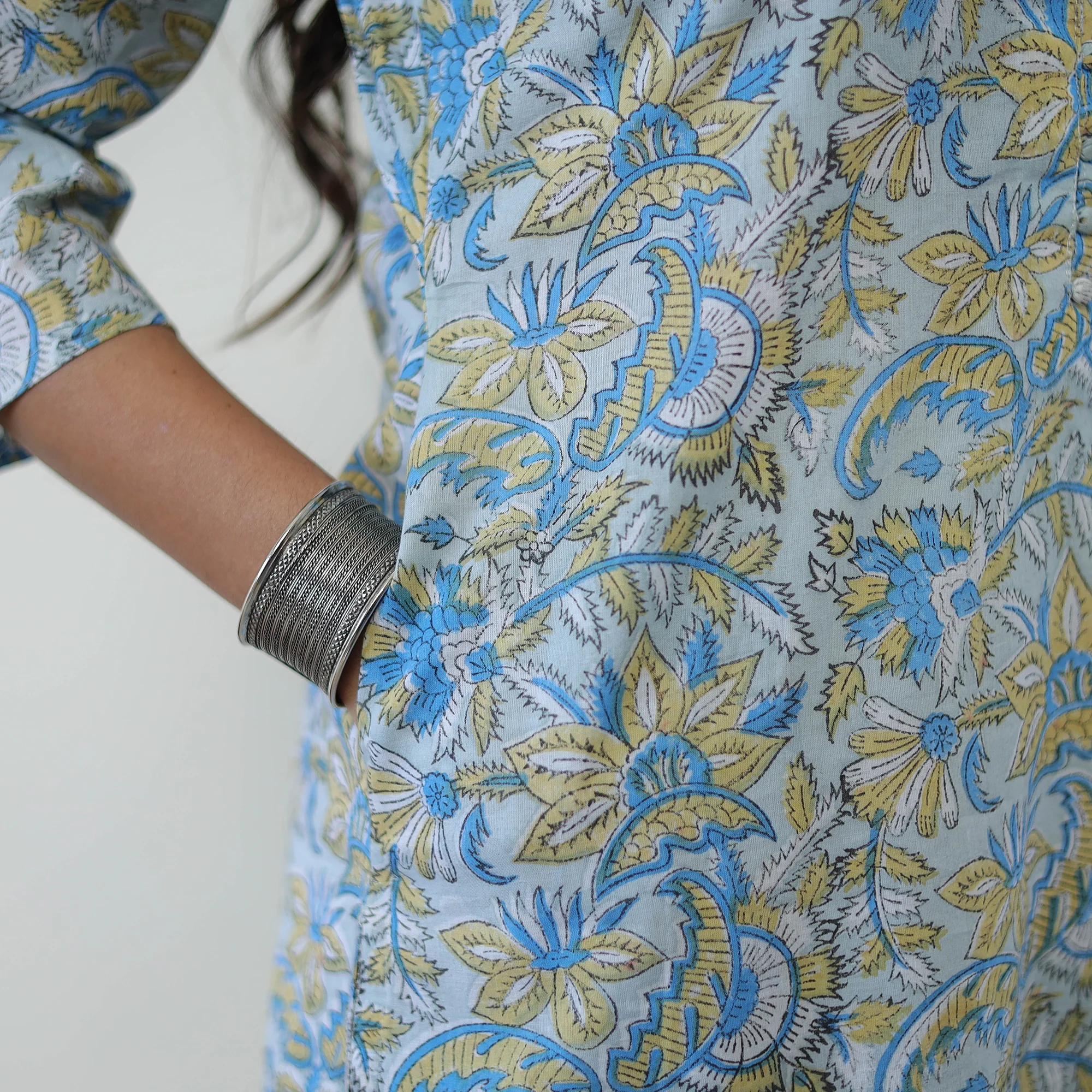 Grey - Block Print Cotton Straight Sanganeri Kurta 04 - Image 6