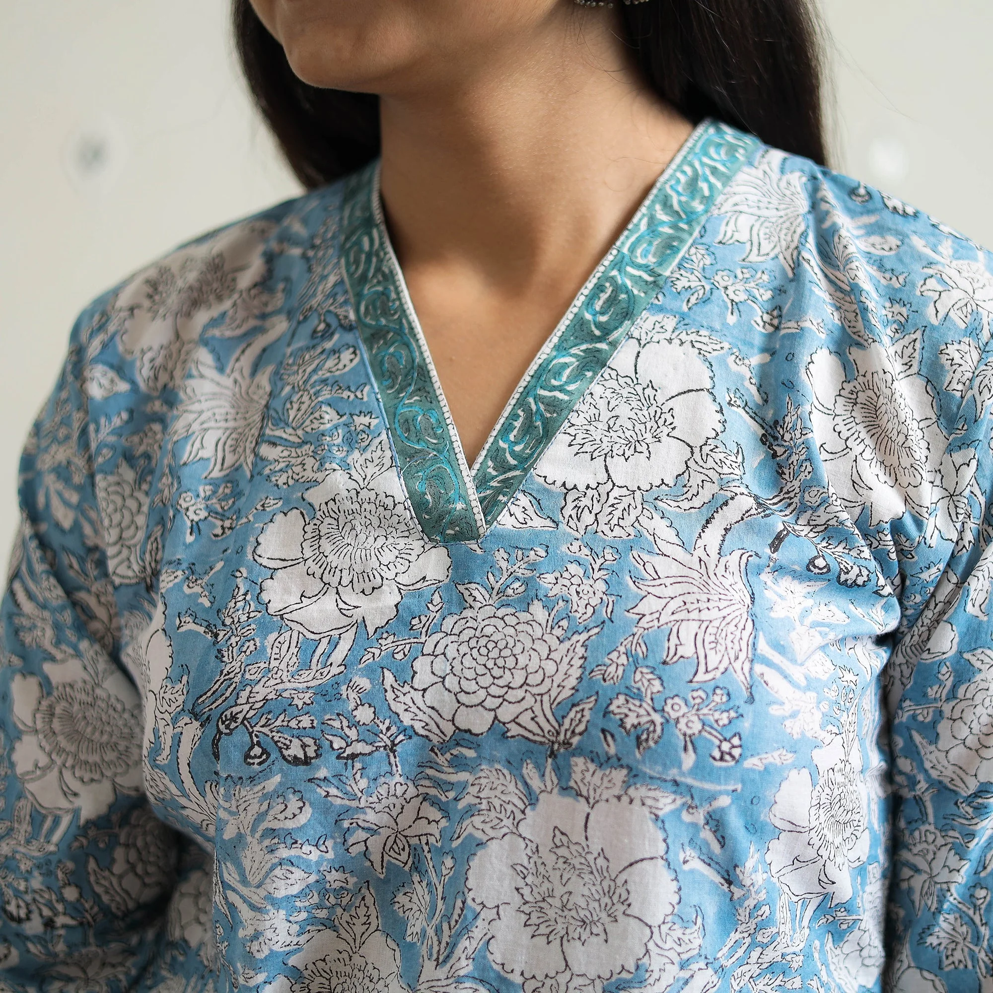 Blue - Block Print Cotton Straight Sanganeri Kurta 15 - Image 6