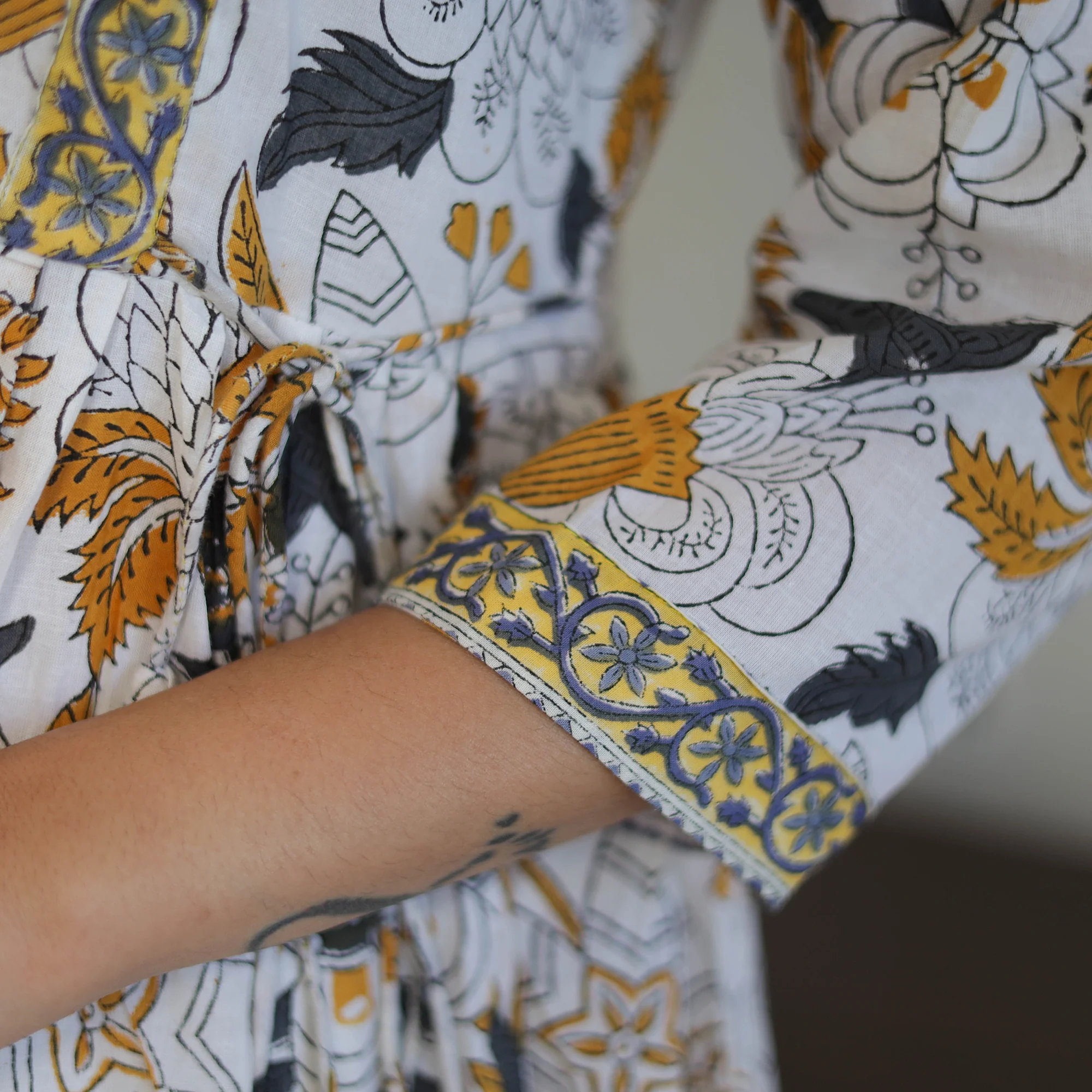 White - Block Print Cotton A-Line Sanganeri Kurta 03 - Image 6