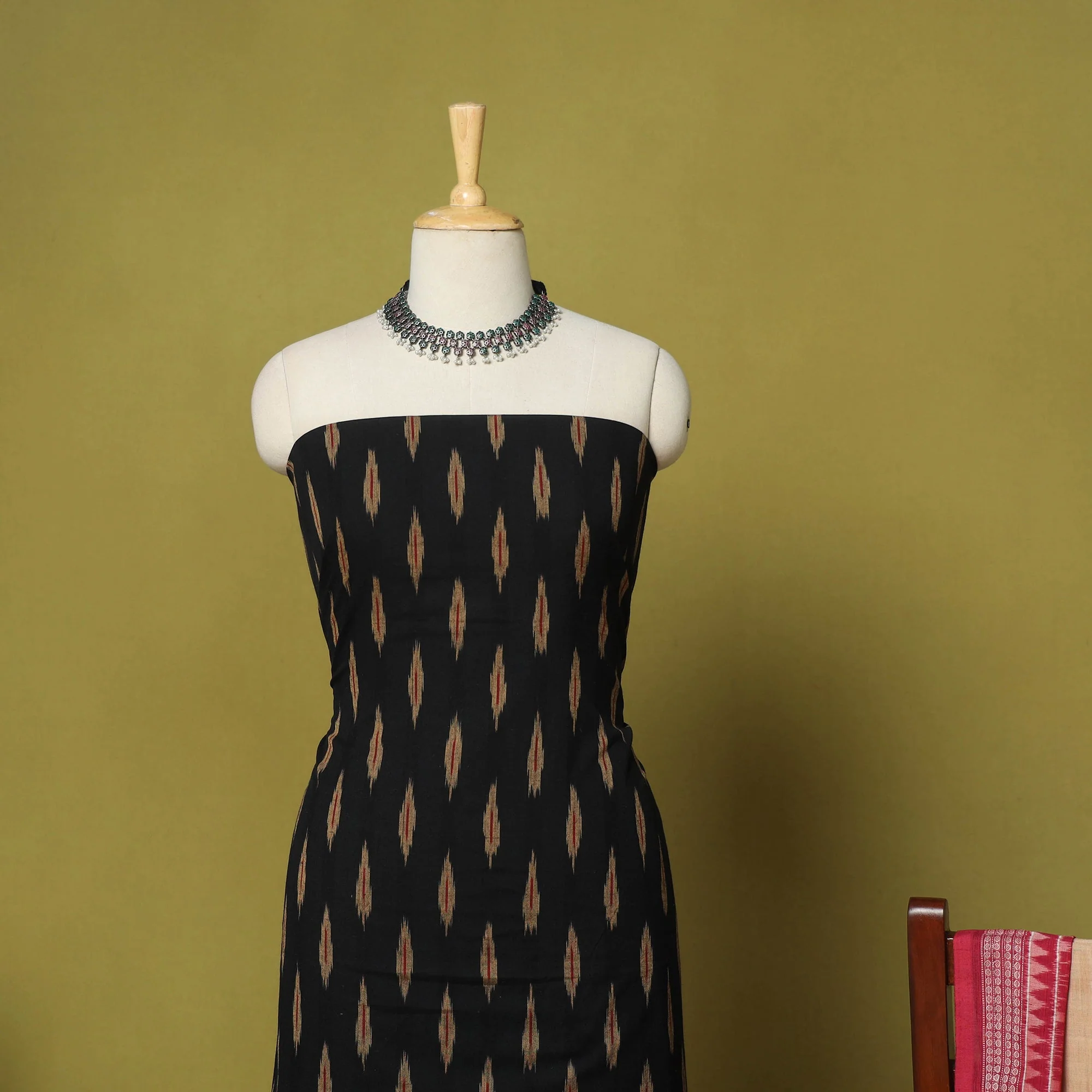 Black - 2pc Cotton Unstitched Pochampally Ikat Dress Material 02 - Image 3