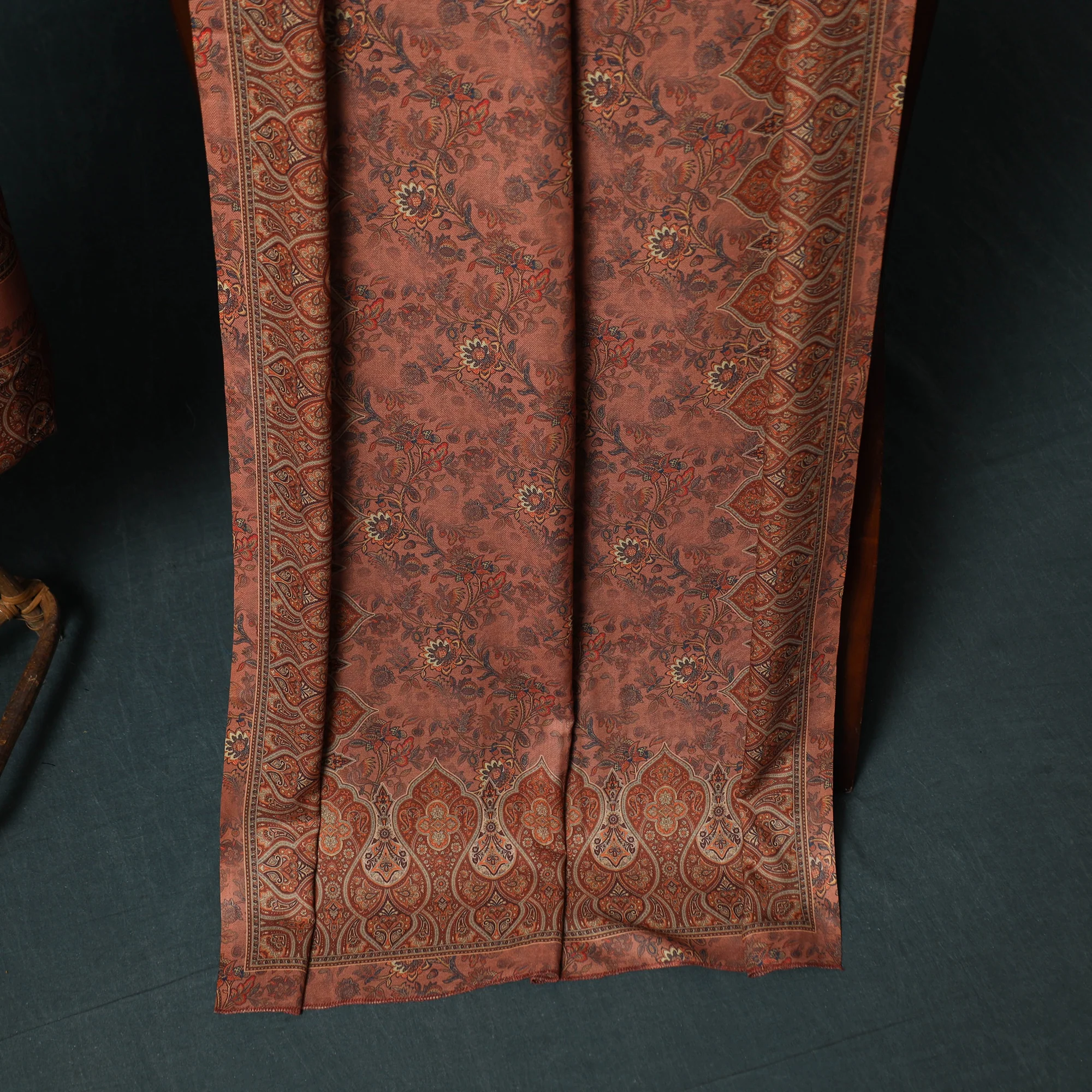 Brown - 3pc Digital Print Wool Unstitched Dress Material Suit Set 105 - Image 4