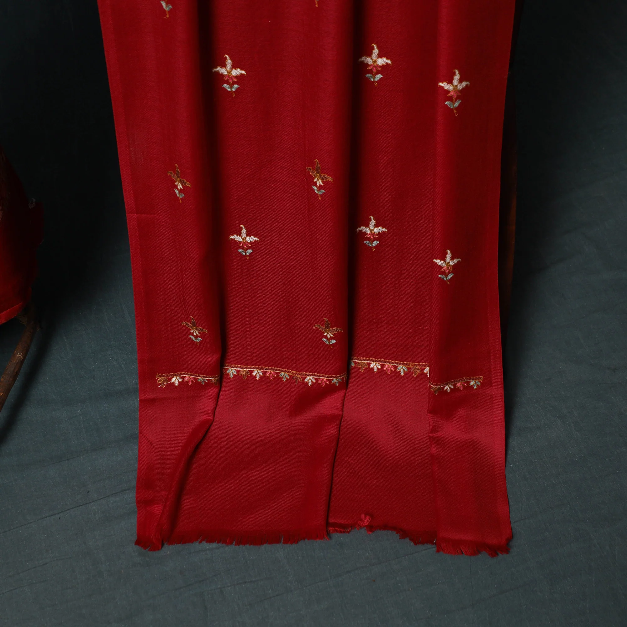 Red - 3pc Embroidered Wool Unstitched Dress Material Suit Set 11 - Image 4