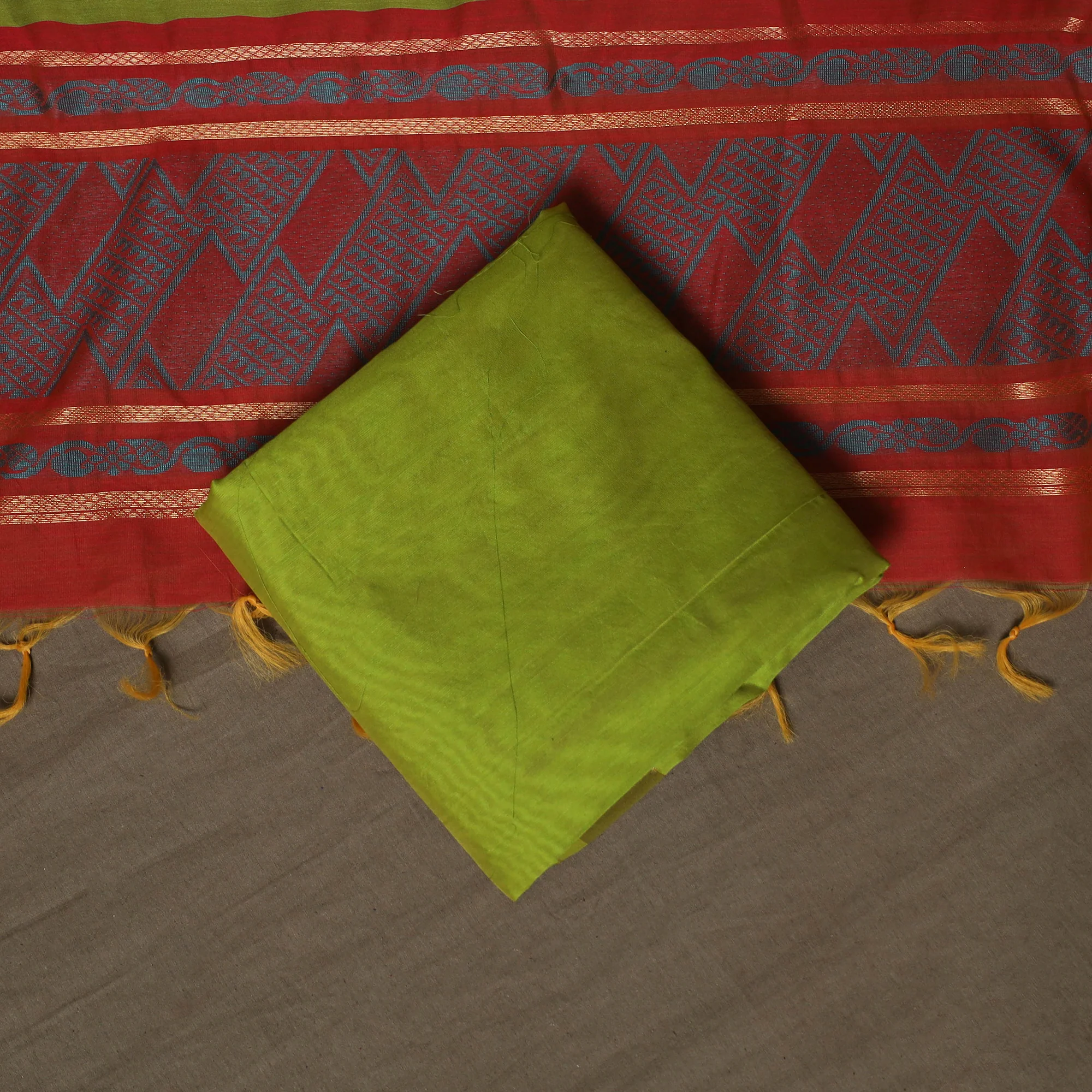 Maroon - 3pc Handloom Silk Cotton Unstitched Dress Material Suit Set 02 - Image 5