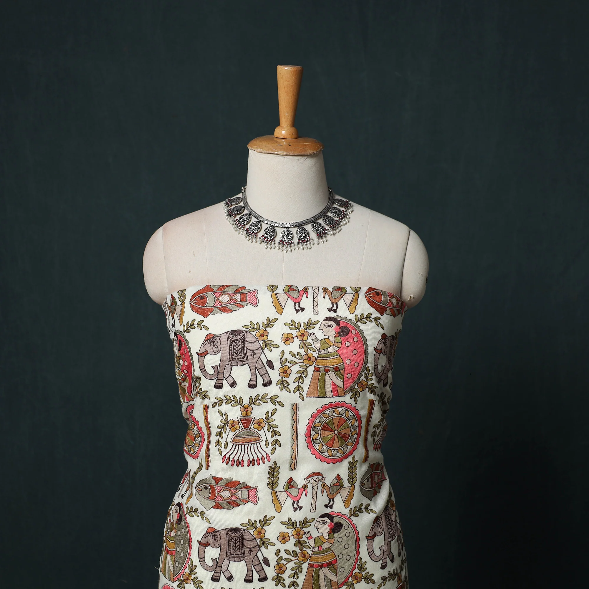 White - 3pc Heavy Embroidered Wool Unstitched Dress Material Suit Set 21 - Image 2