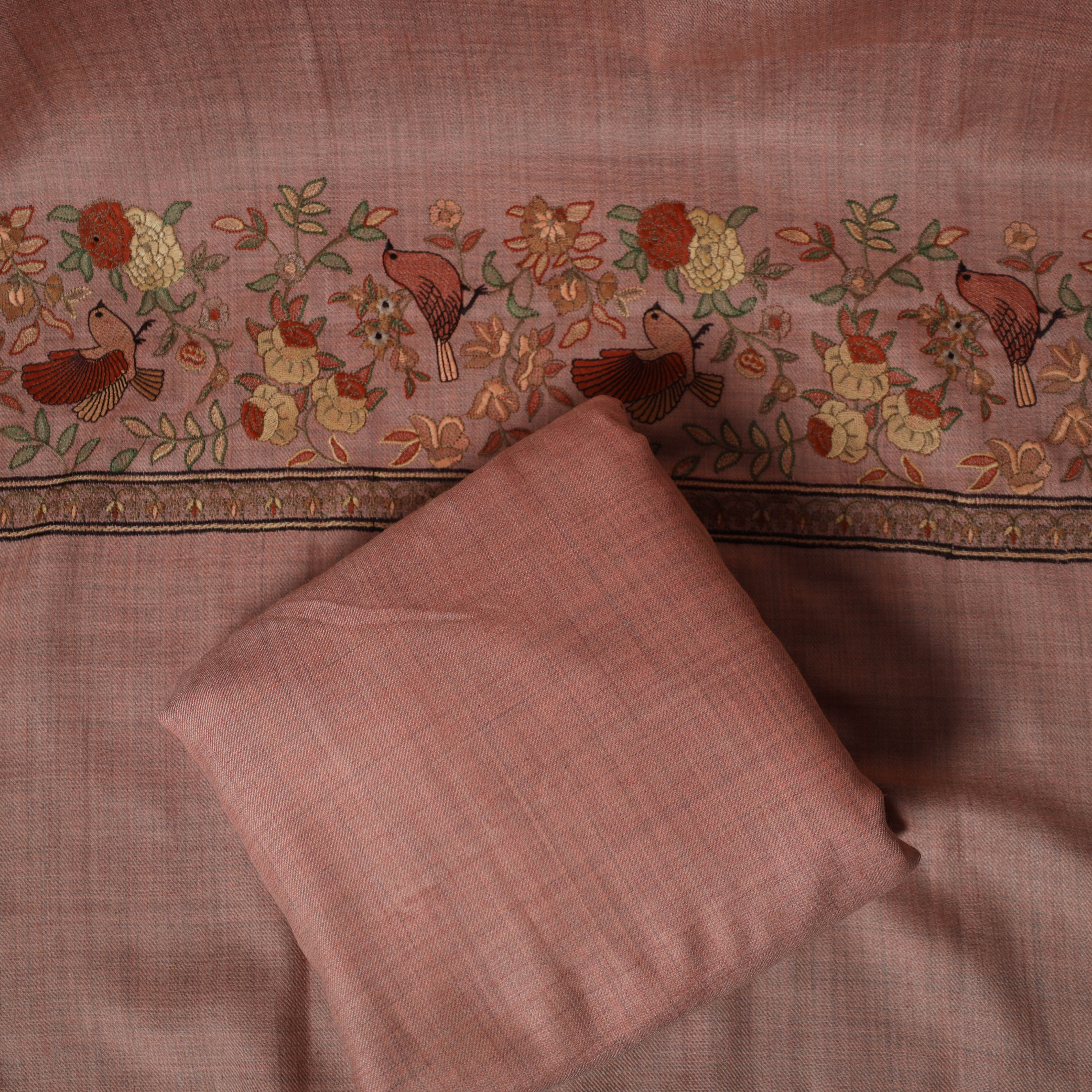 Peach - 3pc Heavy Embroidered Wool Unstitched Dress Material Suit Set 50 - Image 5