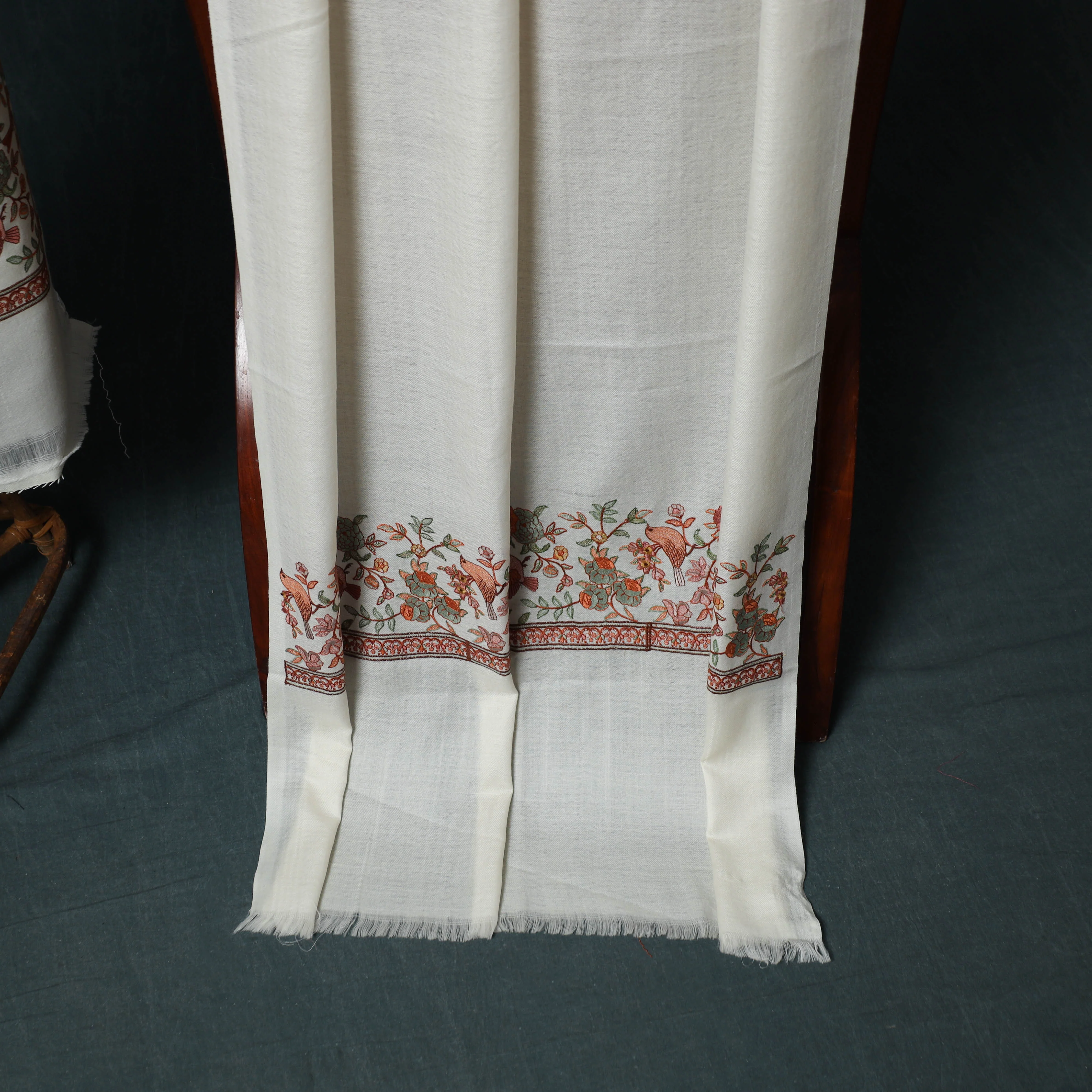 White - 3pc Heavy Embroidered Wool Unstitched Dress Material Suit Set 51 - Image 4