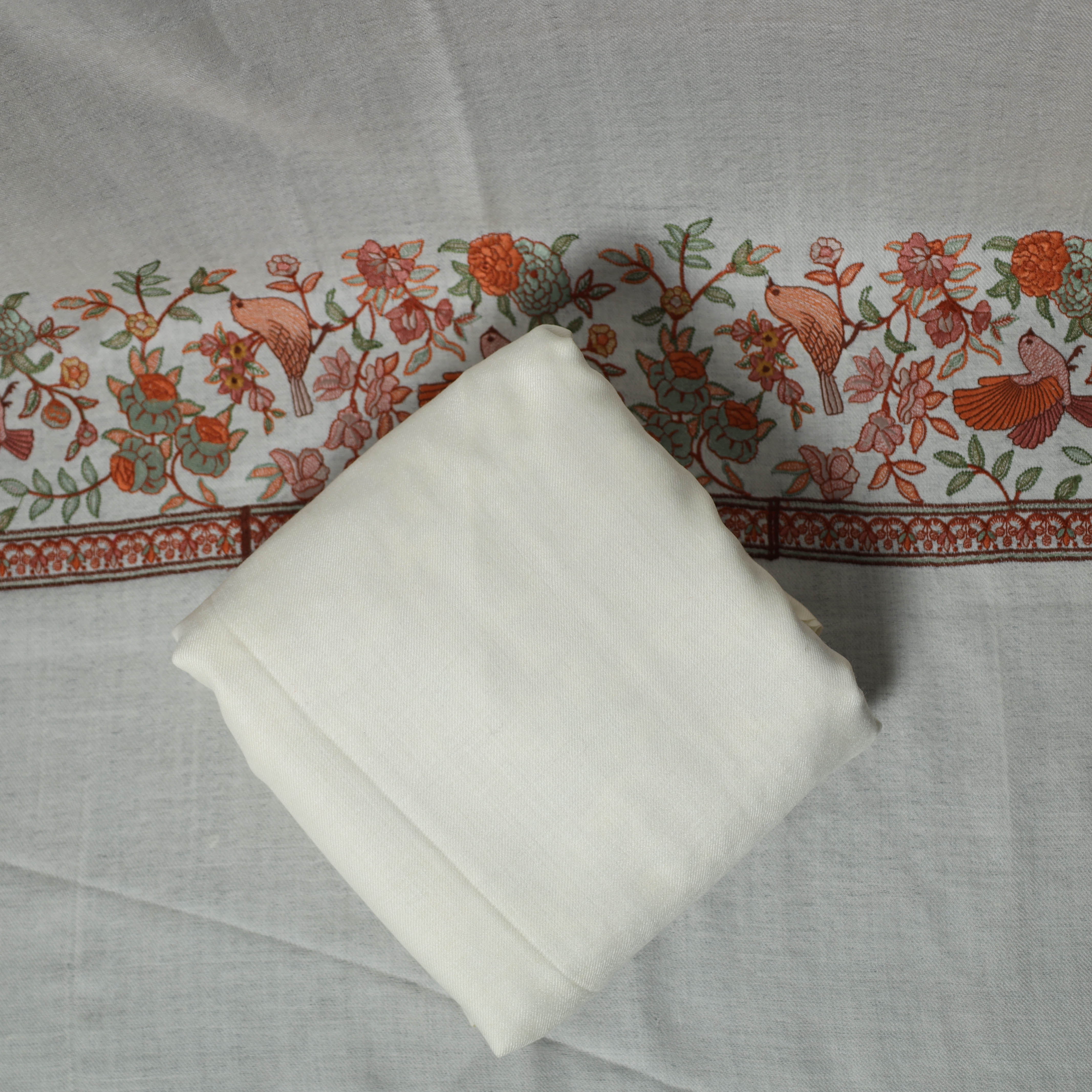 White - 3pc Heavy Embroidered Wool Unstitched Dress Material Suit Set 51 - Image 5